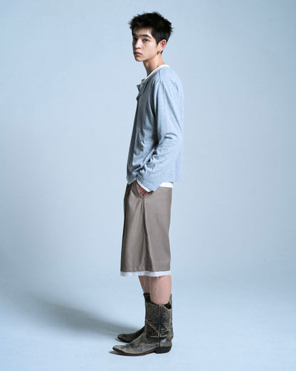 CUT OFF LAYERED SLACKS SHORTS