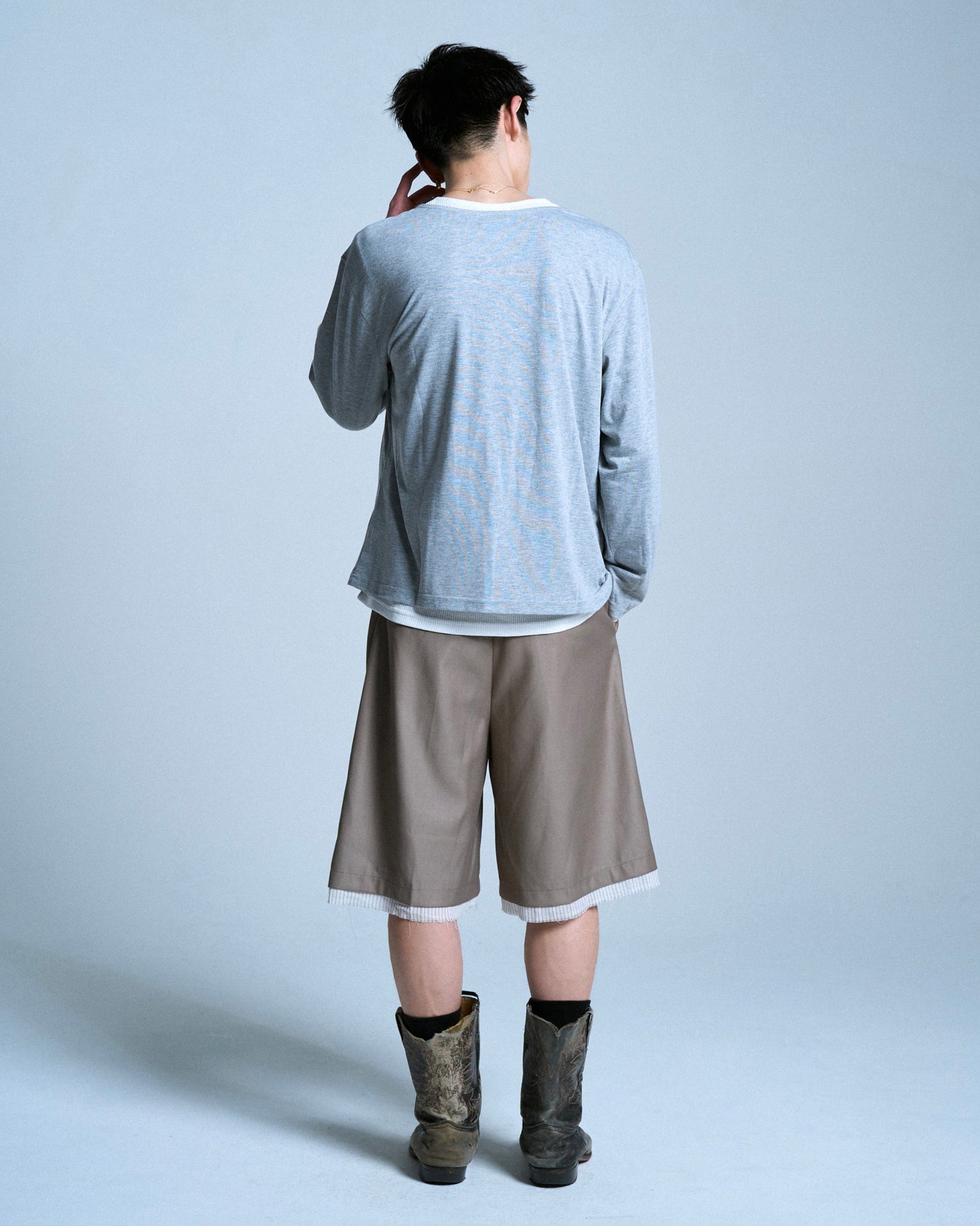 CUT OFF LAYERED SLACKS SHORTS