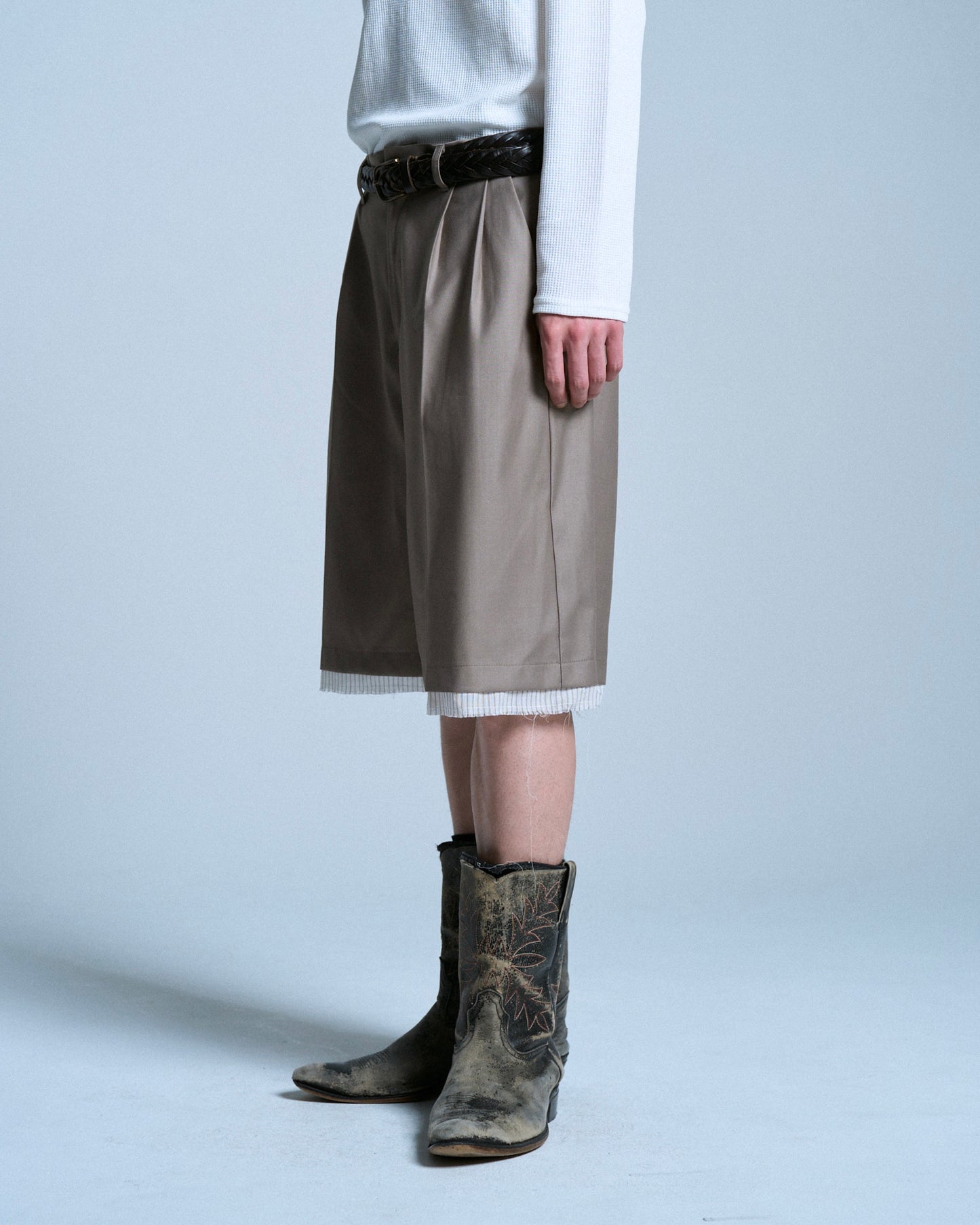 CUT OFF LAYERED SLACKS SHORTS