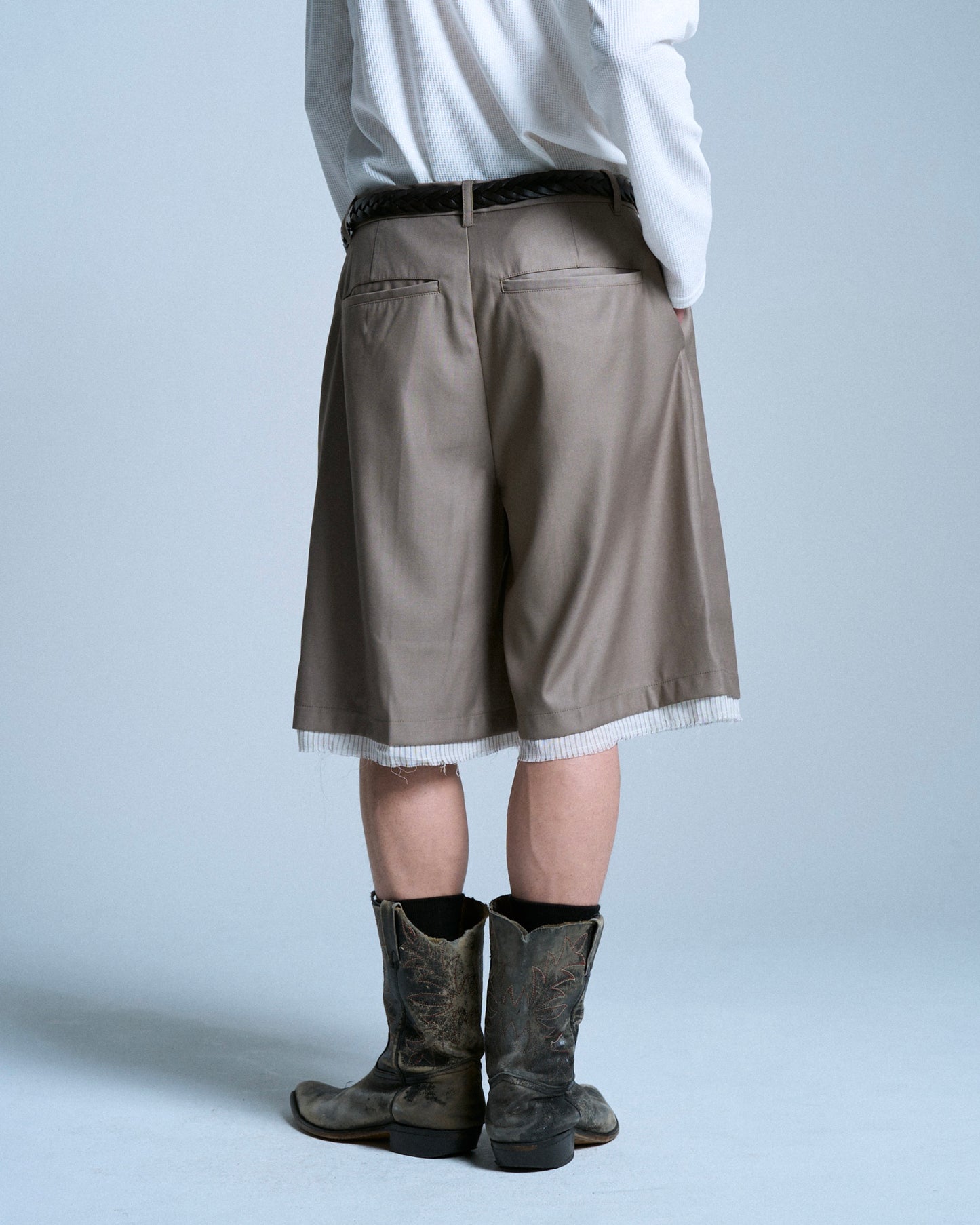 CUT OFF LAYERED SLACKS SHORTS