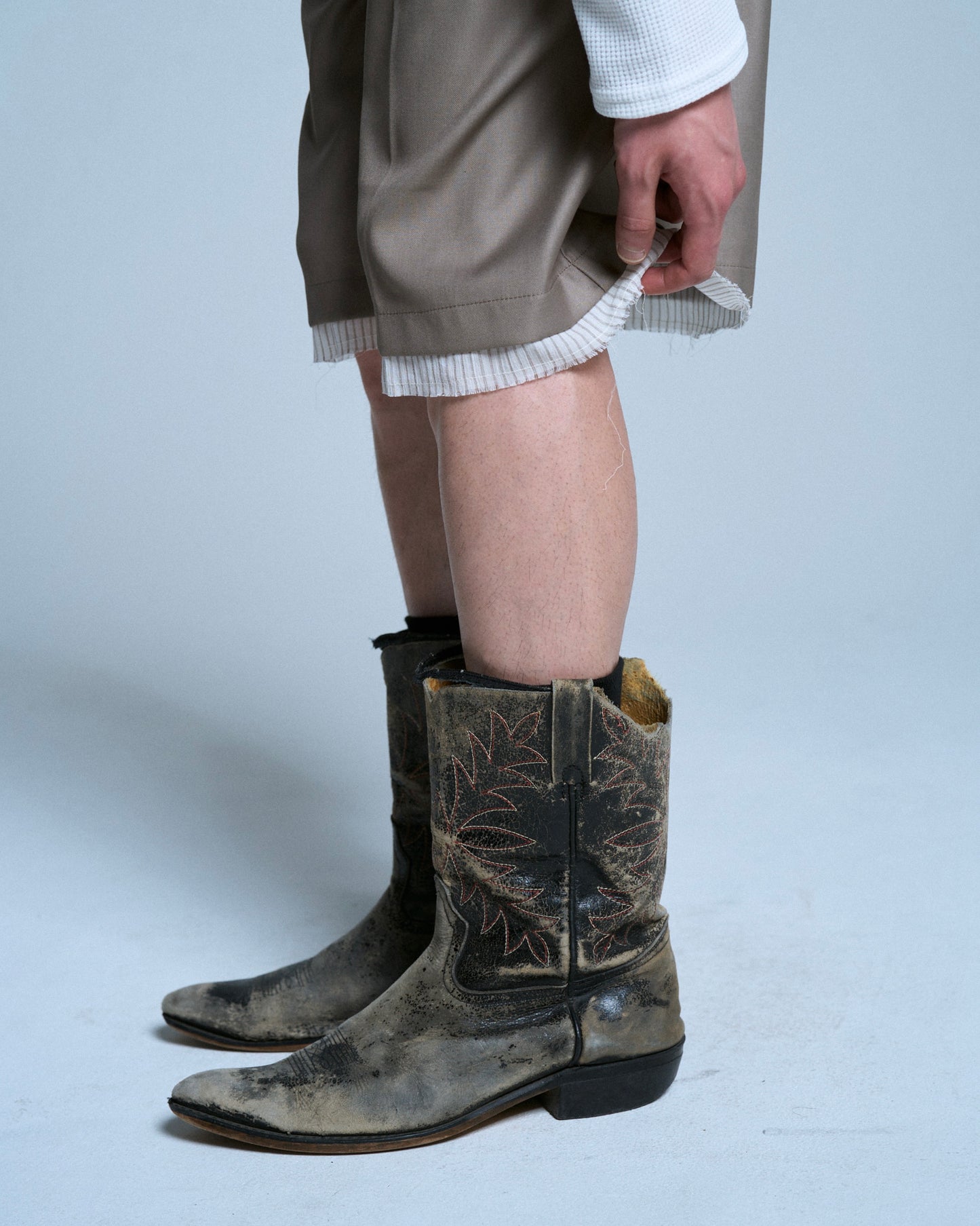 CUT OFF LAYERED SLACKS SHORTS