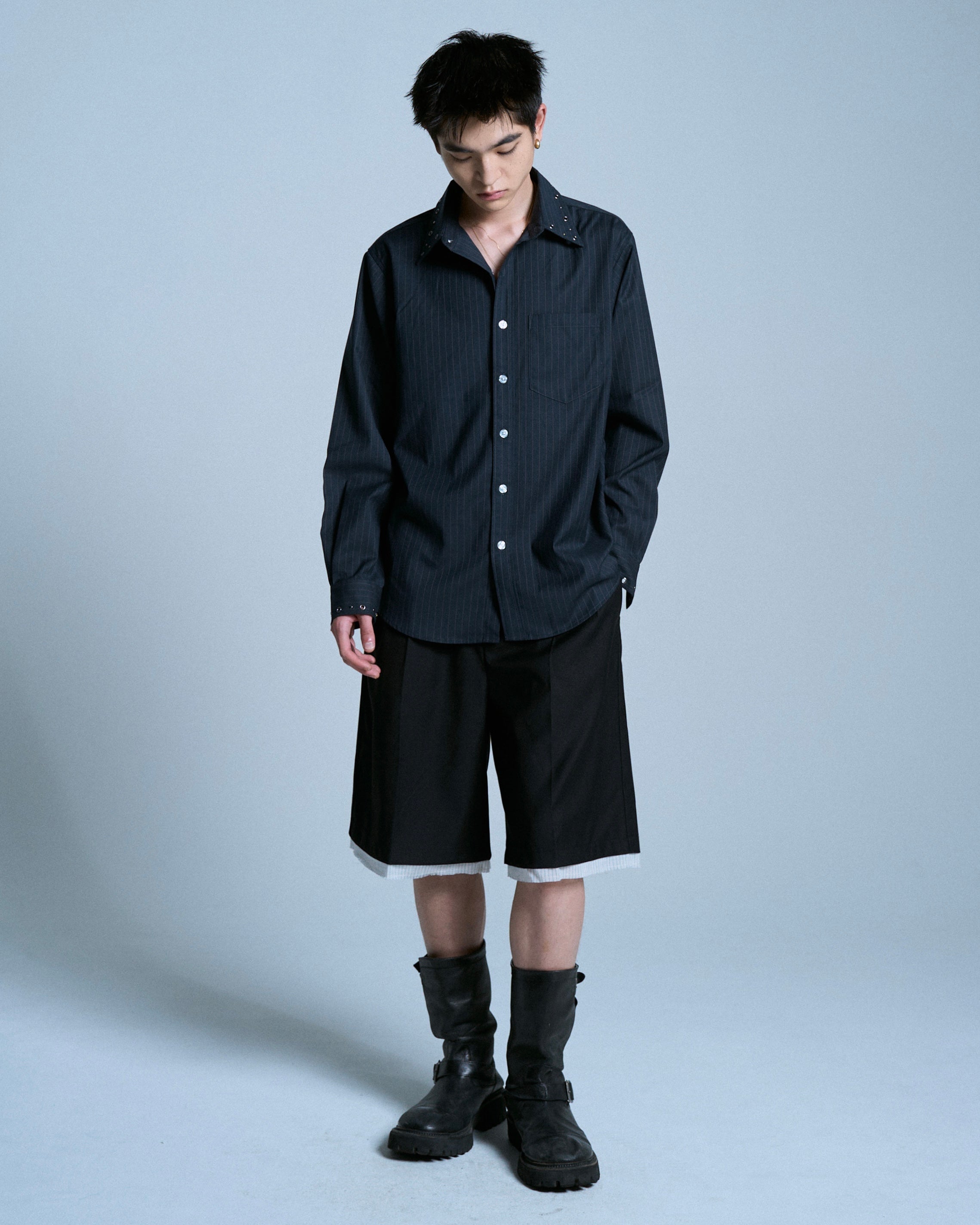 CUT OFF LAYERED SLACKS SHORTS – CAMPHOR WOOD - OFFICIAL ONLINE