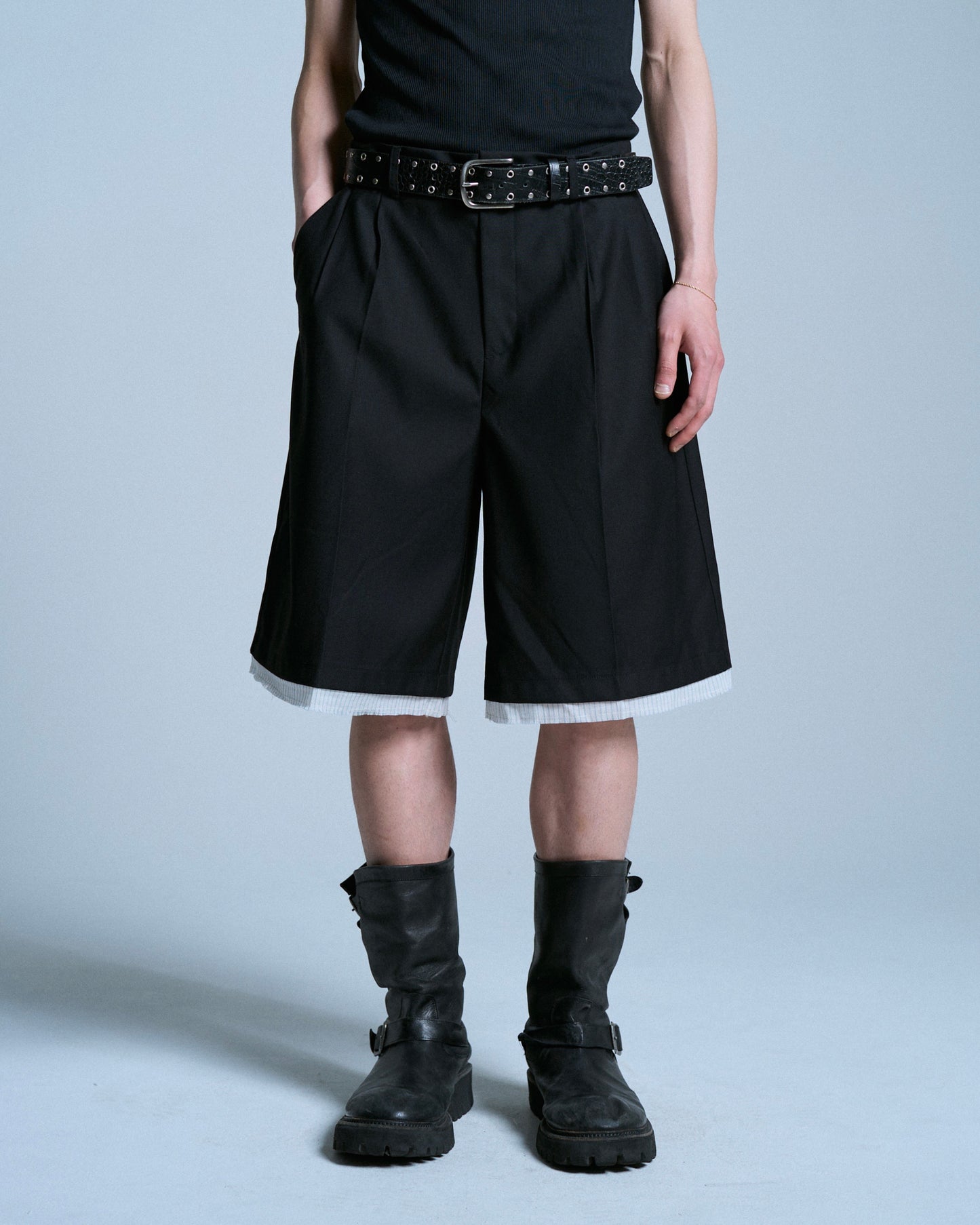 CUT OFF LAYERED SLACKS SHORTS