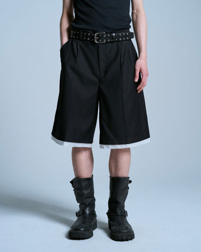 CUT OFF LAYERED SLACKS SHORTS