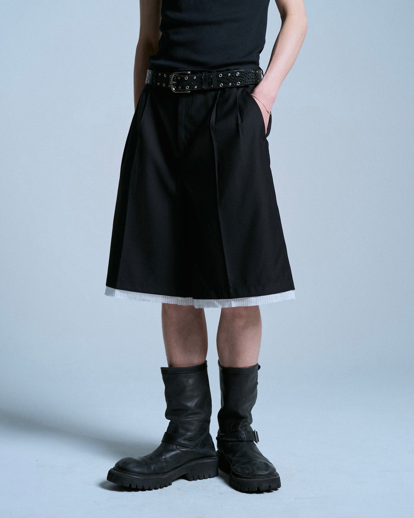 CUT OFF LAYERED SLACKS SHORTS