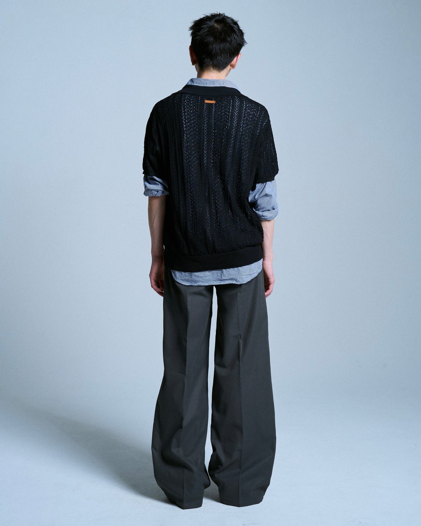 PRESSED POLYESTER FLARE SLACKS