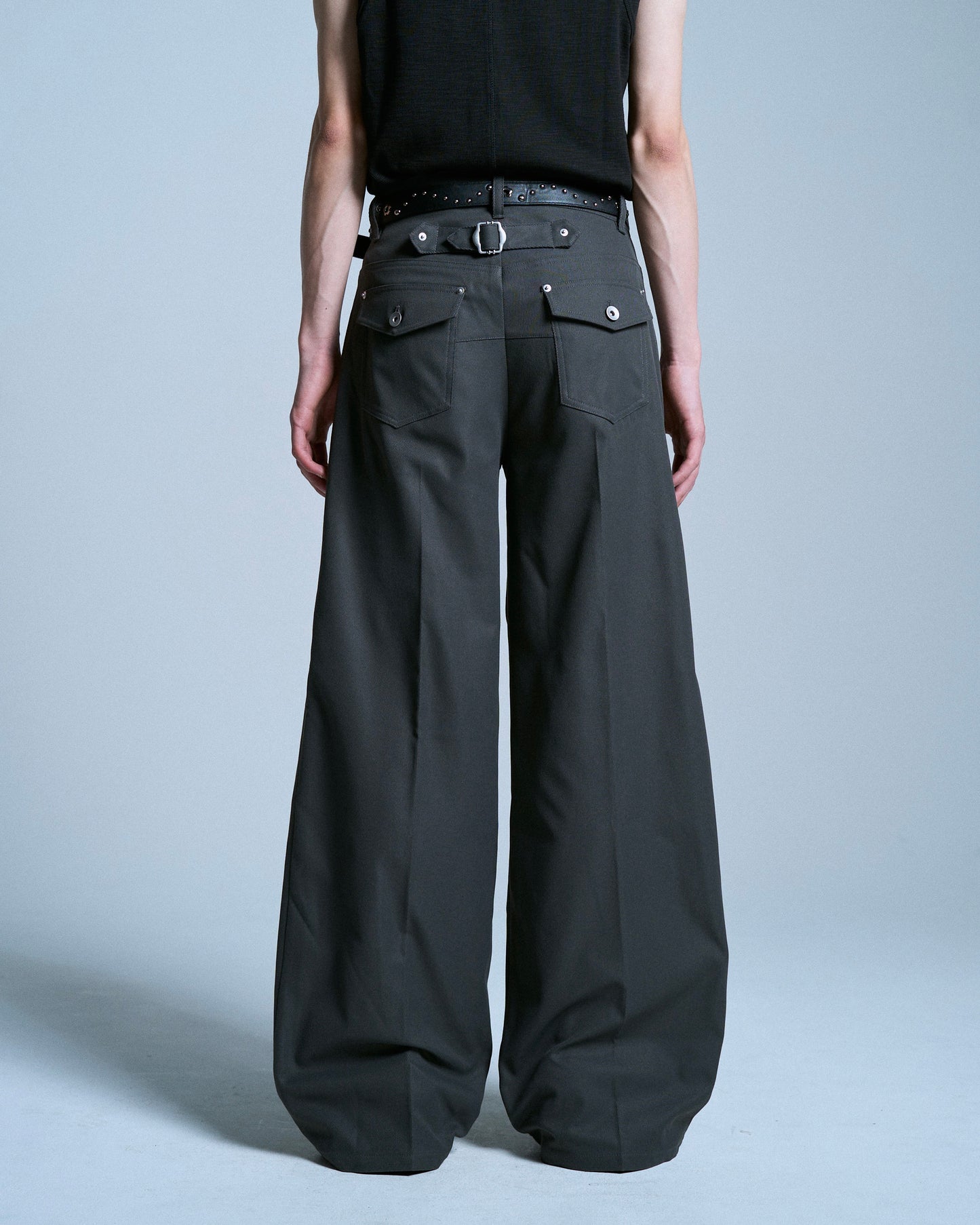PRESSED POLYESTER FLARE SLACKS