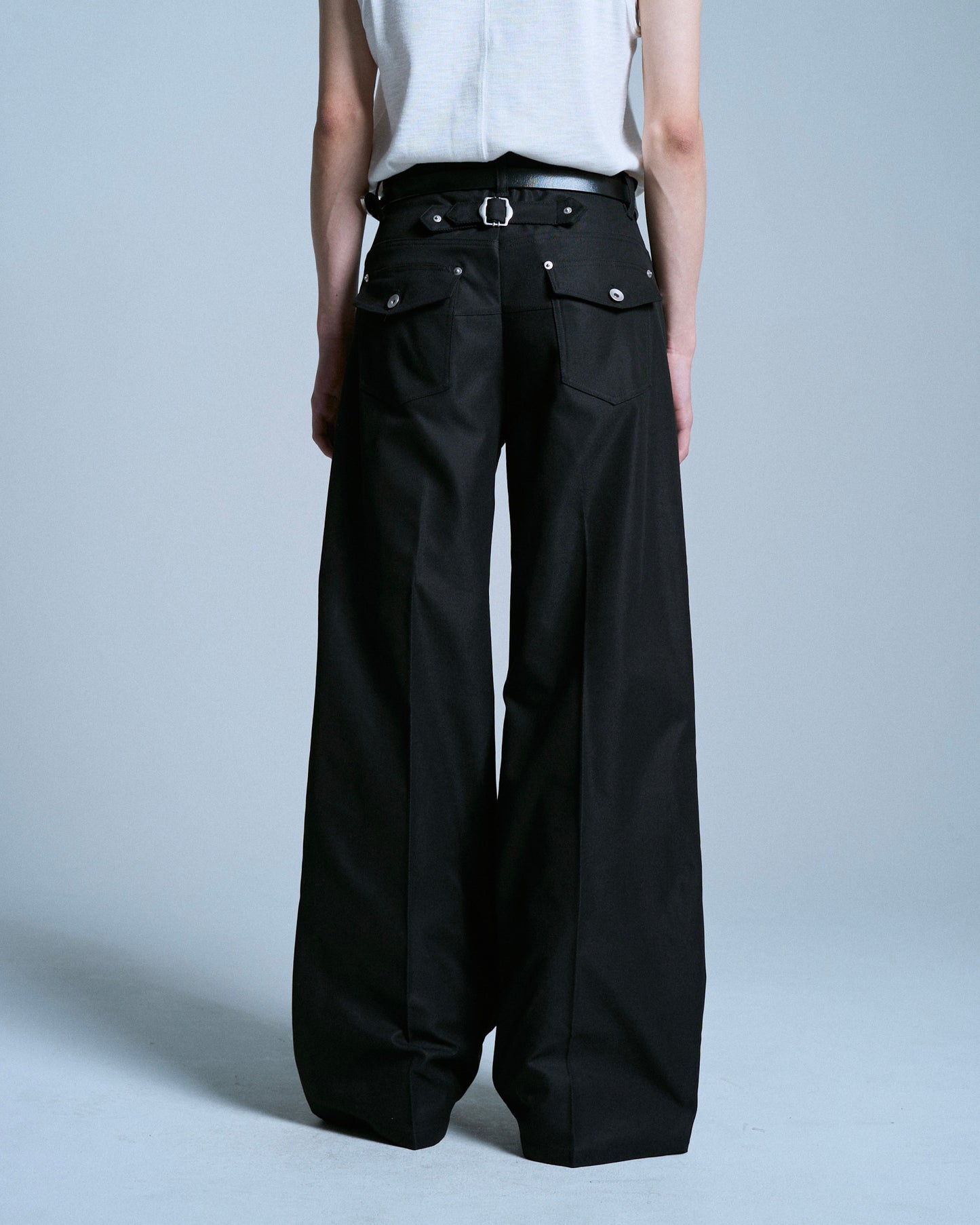 PRESSED POLYESTER FLARE SLACKS