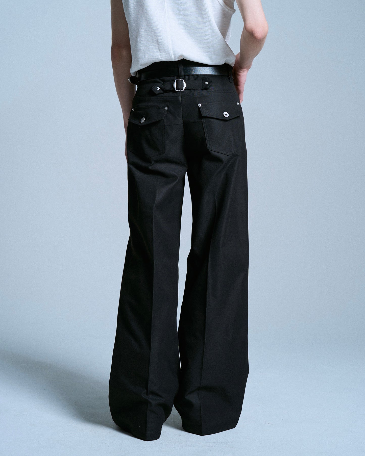 PRESSED POLYESTER FLARE SLACKS