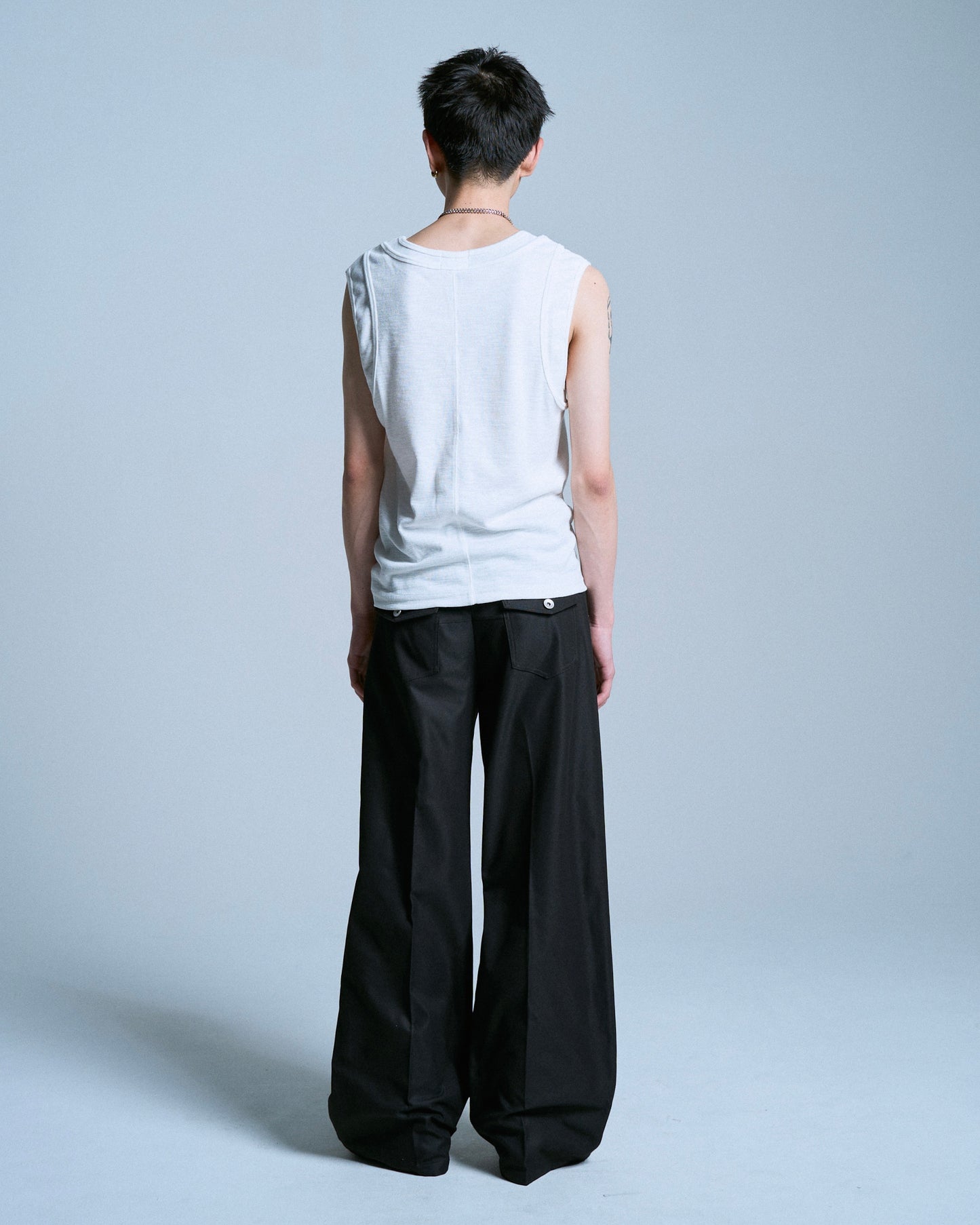 PRESSED POLYESTER FLARE SLACKS