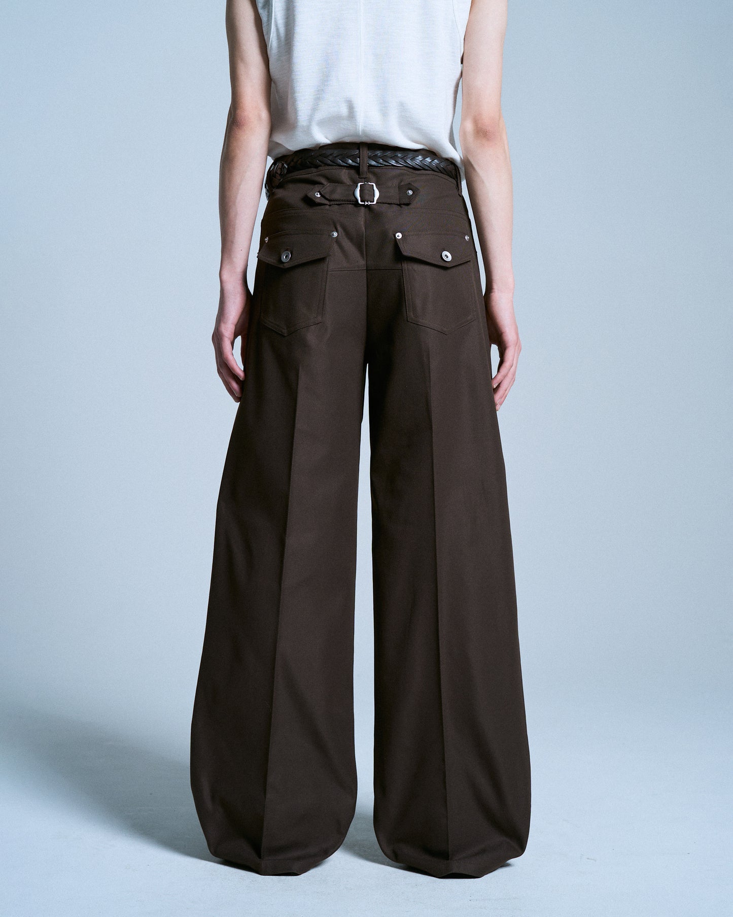 PRESSED POLYESTER FLARE SLACKS