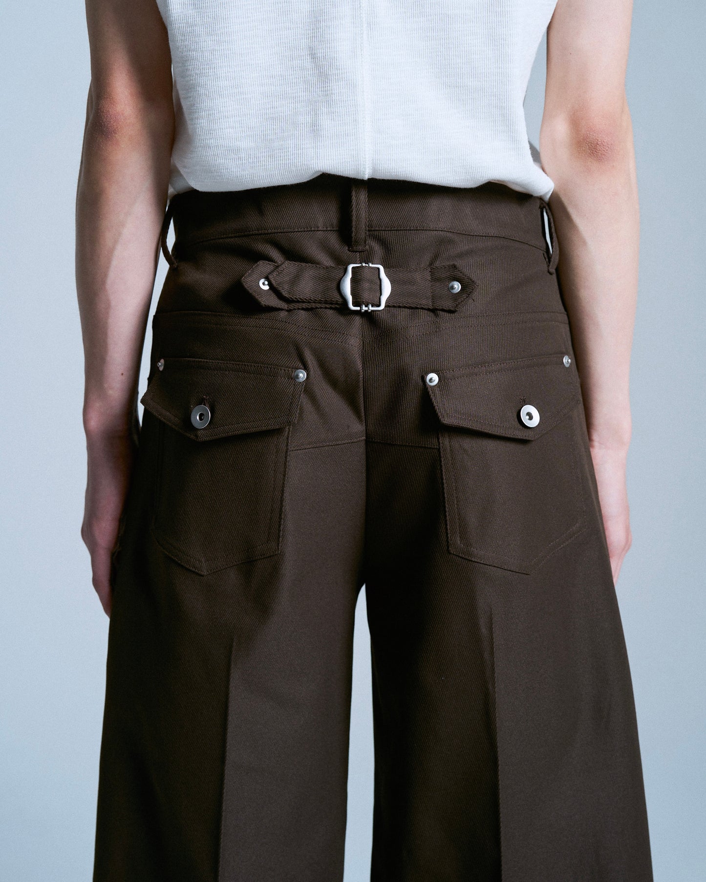 PRESSED POLYESTER FLARE SLACKS