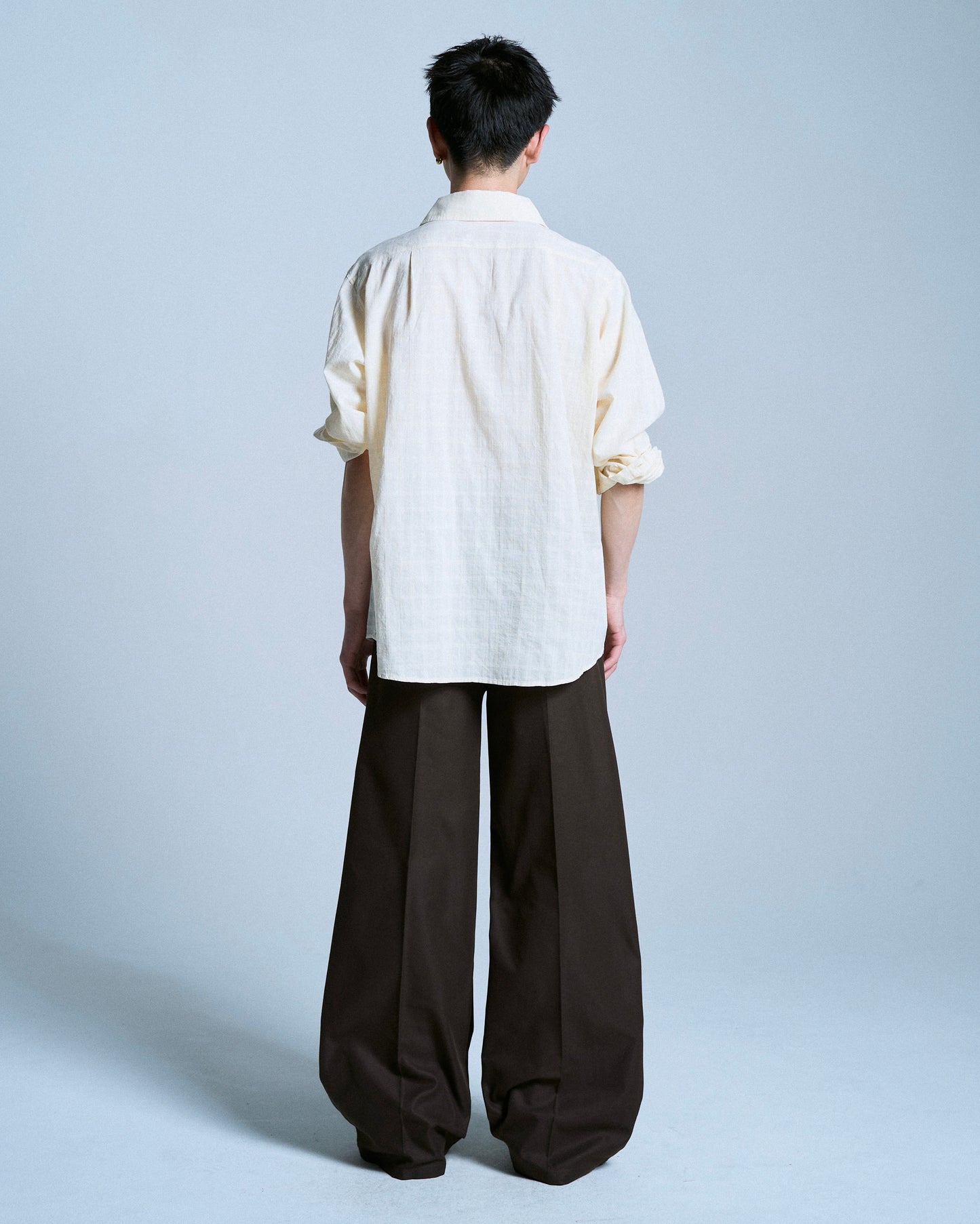 PRESSED POLYESTER FLARE SLACKS