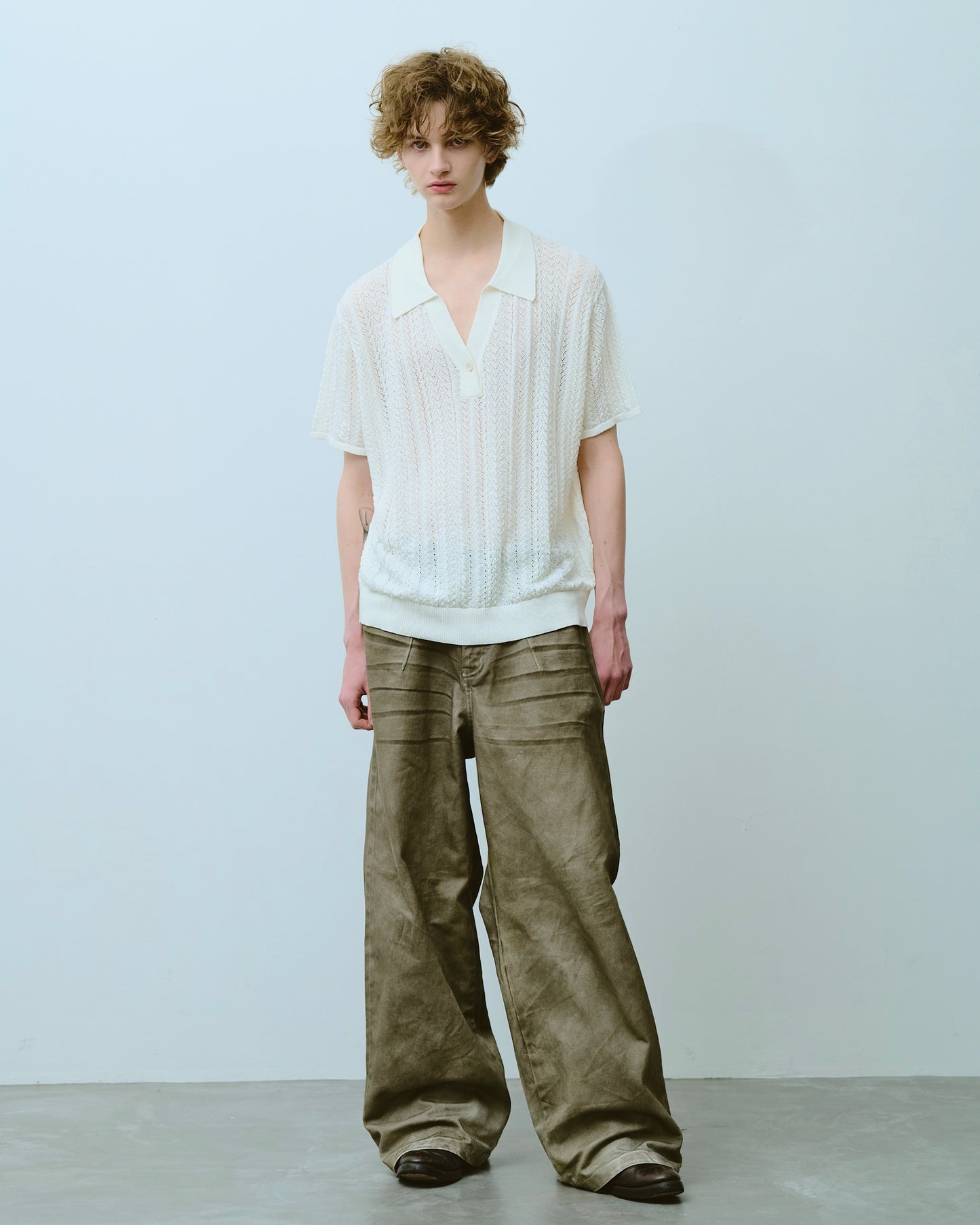 rayon openwork skipper knit shirt