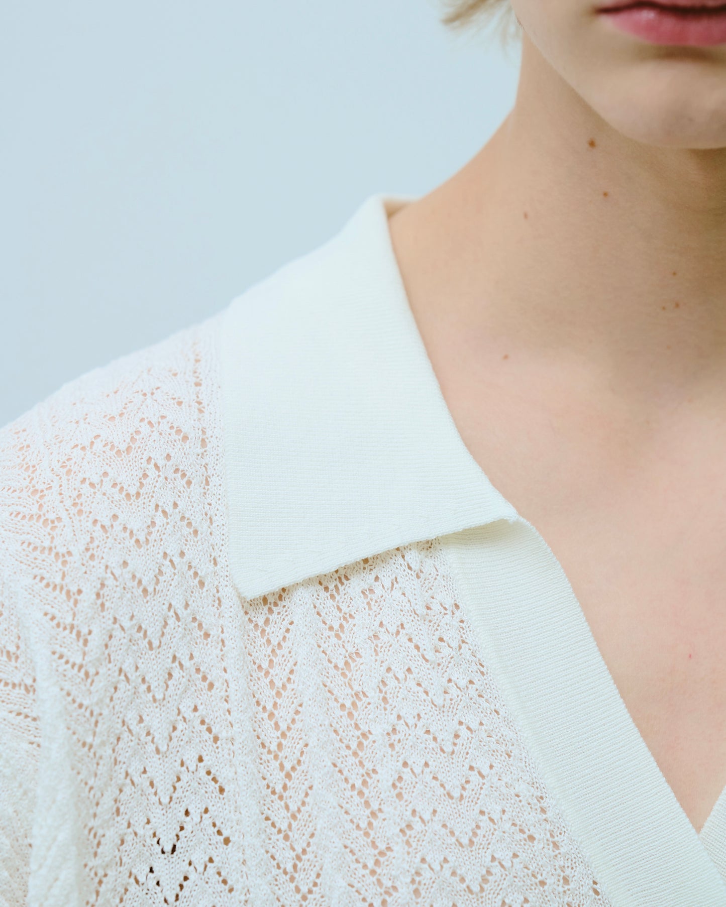 rayon openwork skipper knit shirt