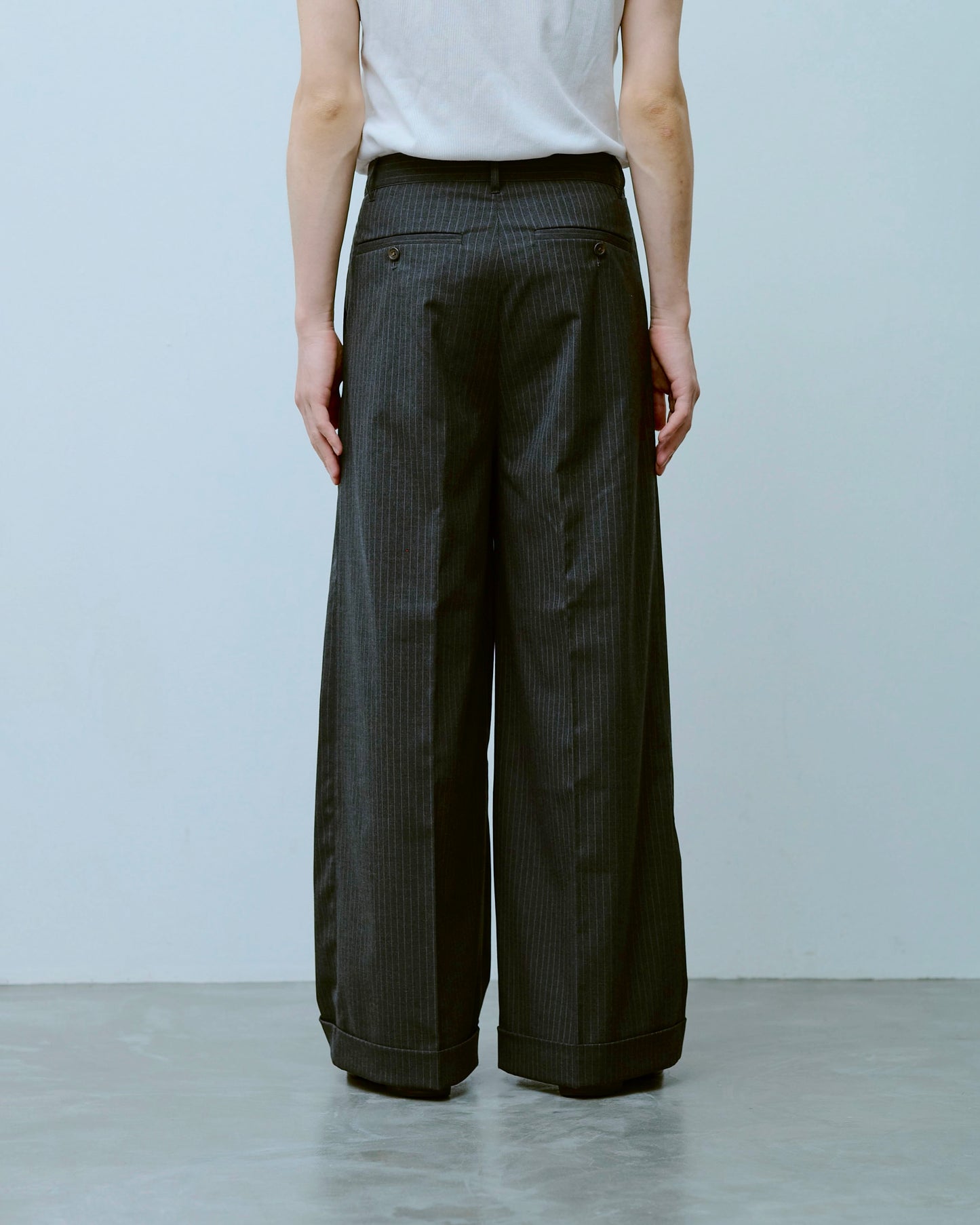 2tuck wide baggy flare slacks - STRIPE
