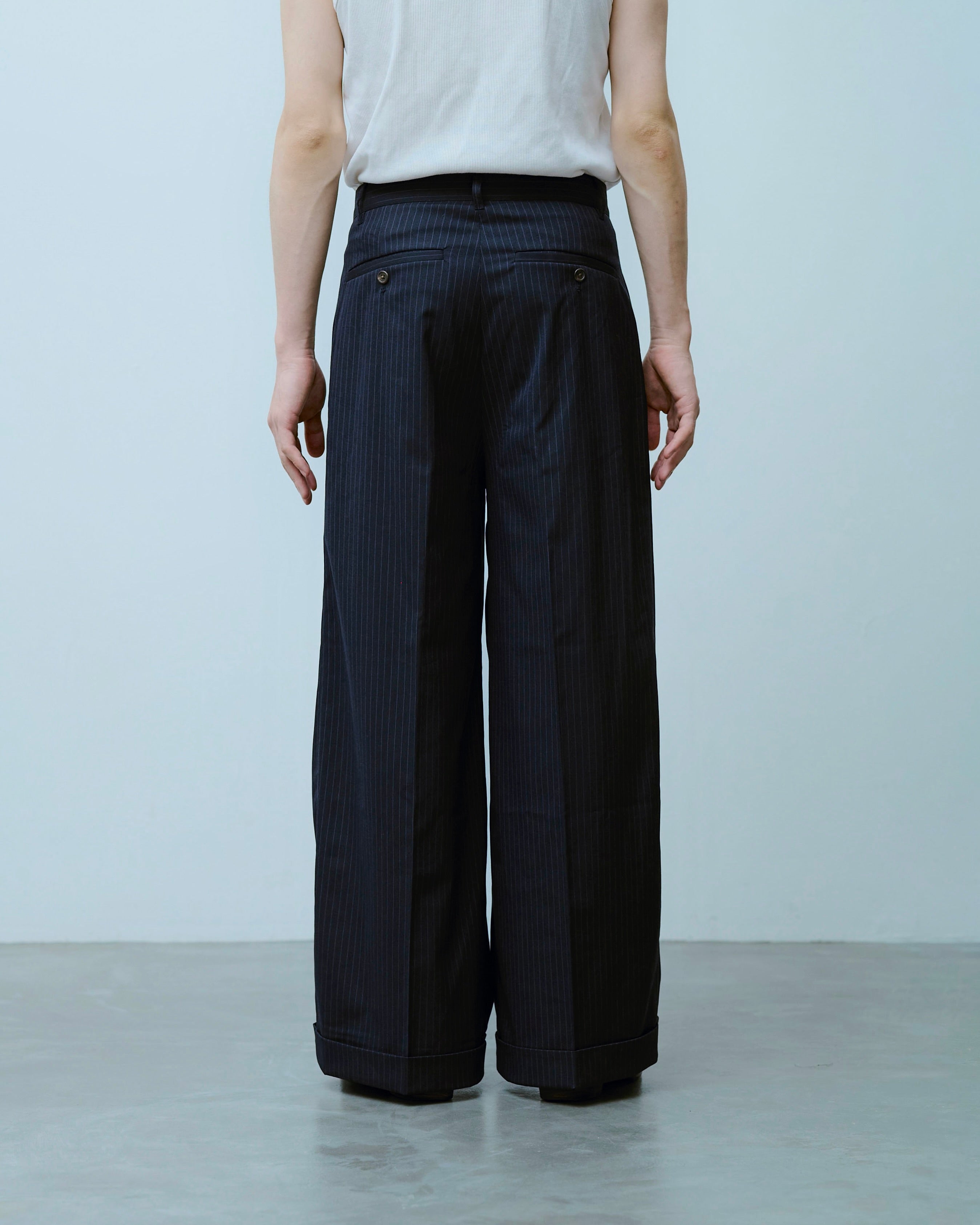【CamphorWood】２tuck wide baggy slacks 2tuck wide baggy flare slacks - STRIPE – CAMPHOR WOOD