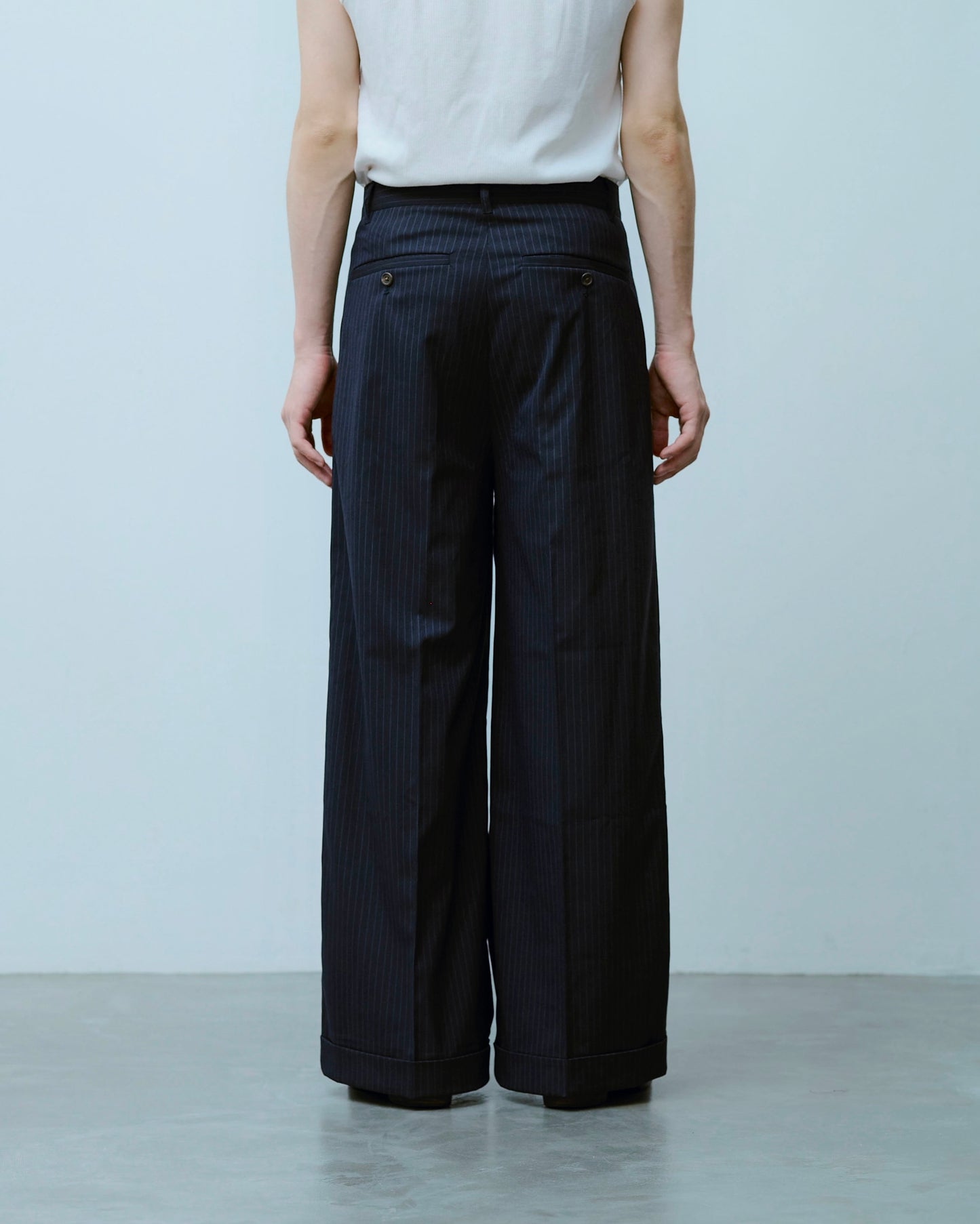 2tuck wide baggy flare slacks - STRIPE