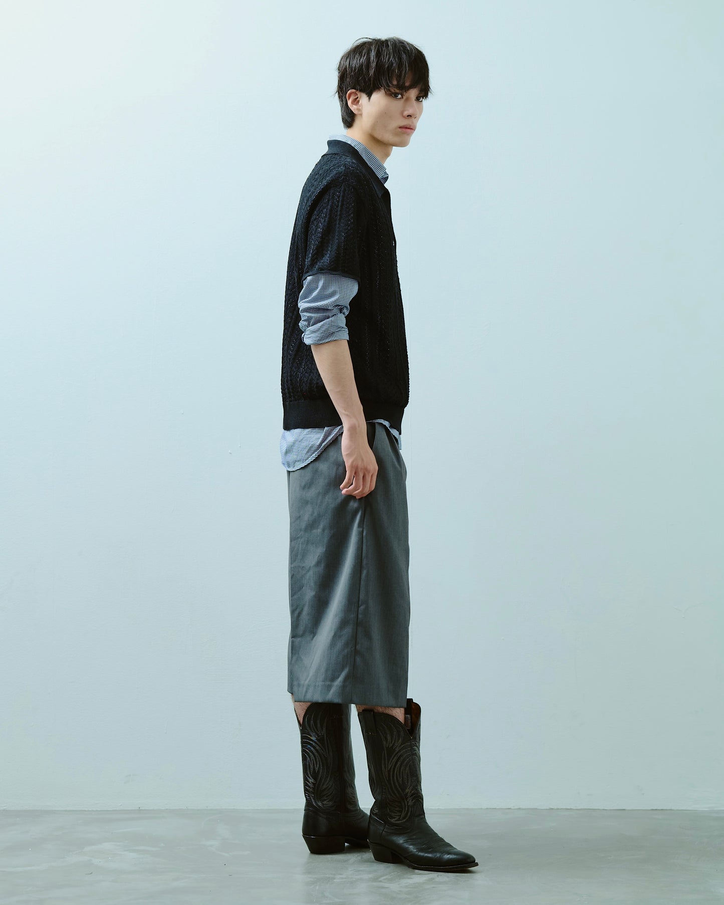 rayon openwork skipper knit shirt