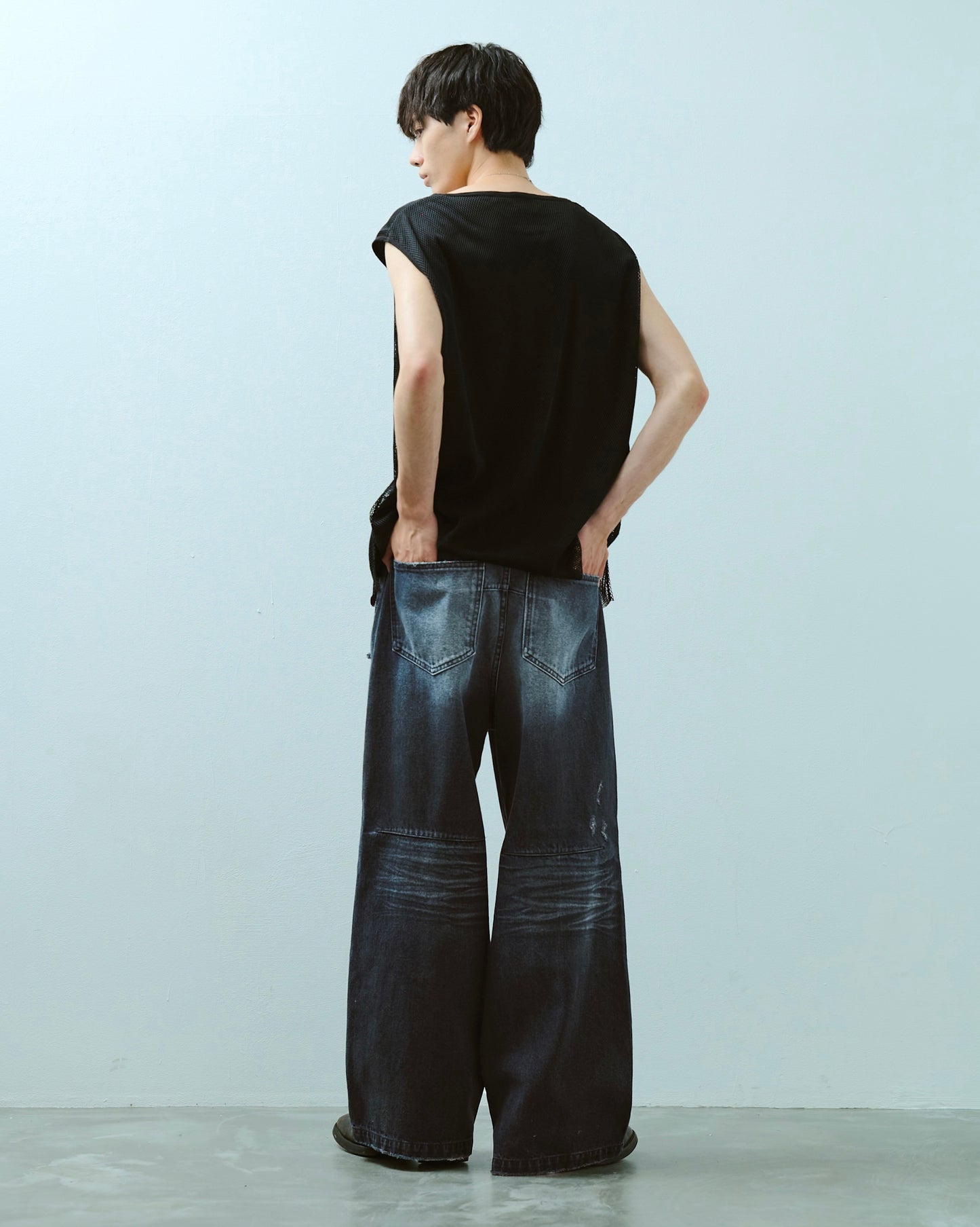wide baggy broken denim trousers