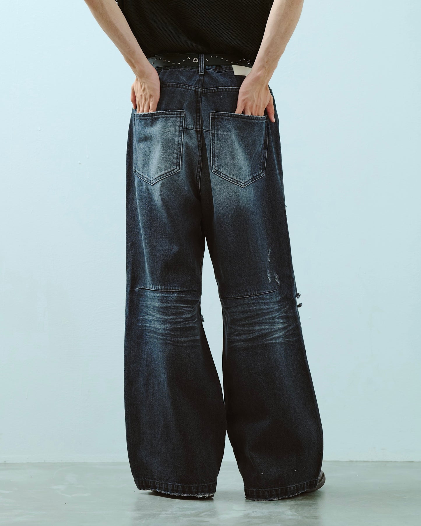 wide baggy broken denim trousers