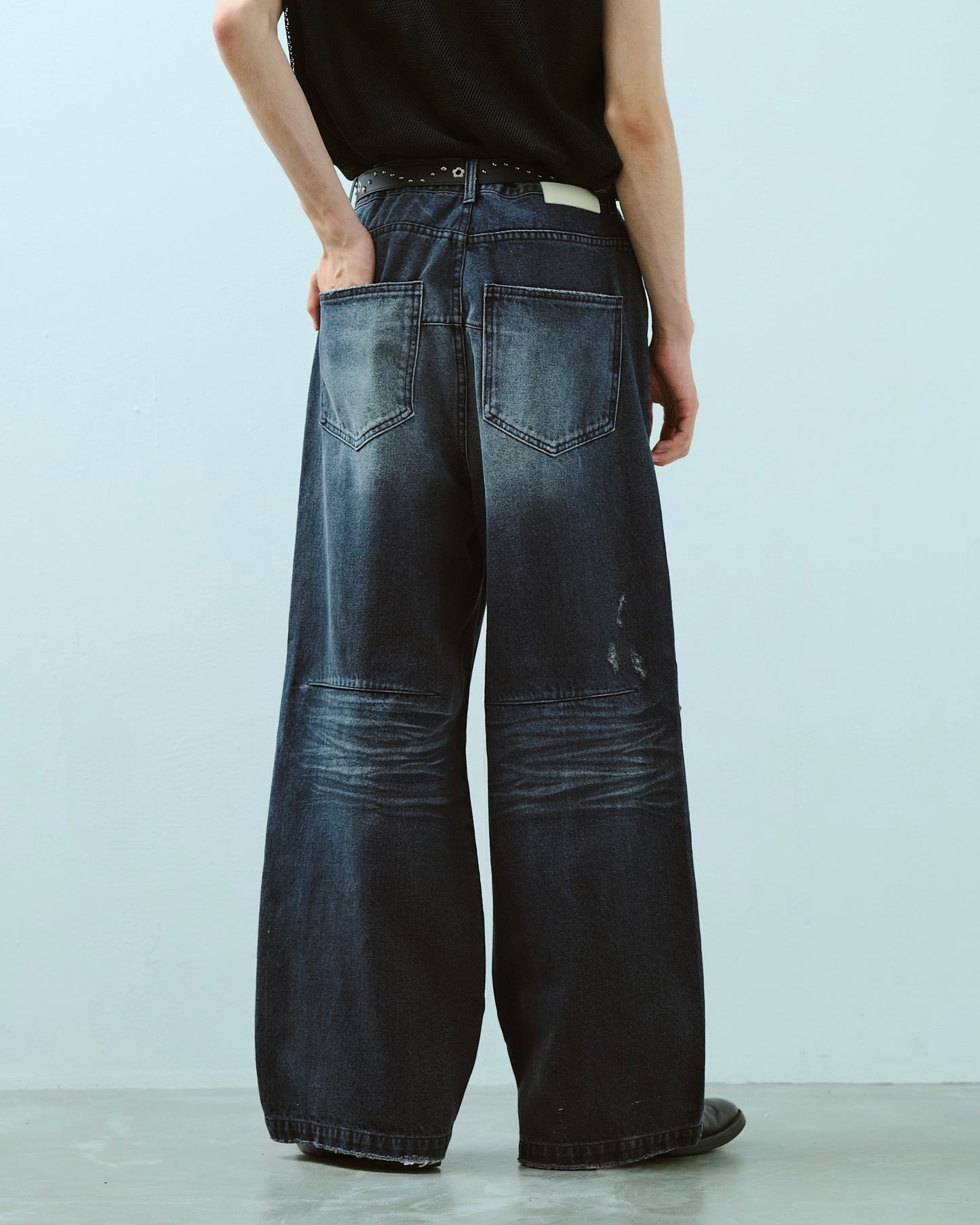 wide baggy broken denim trousers