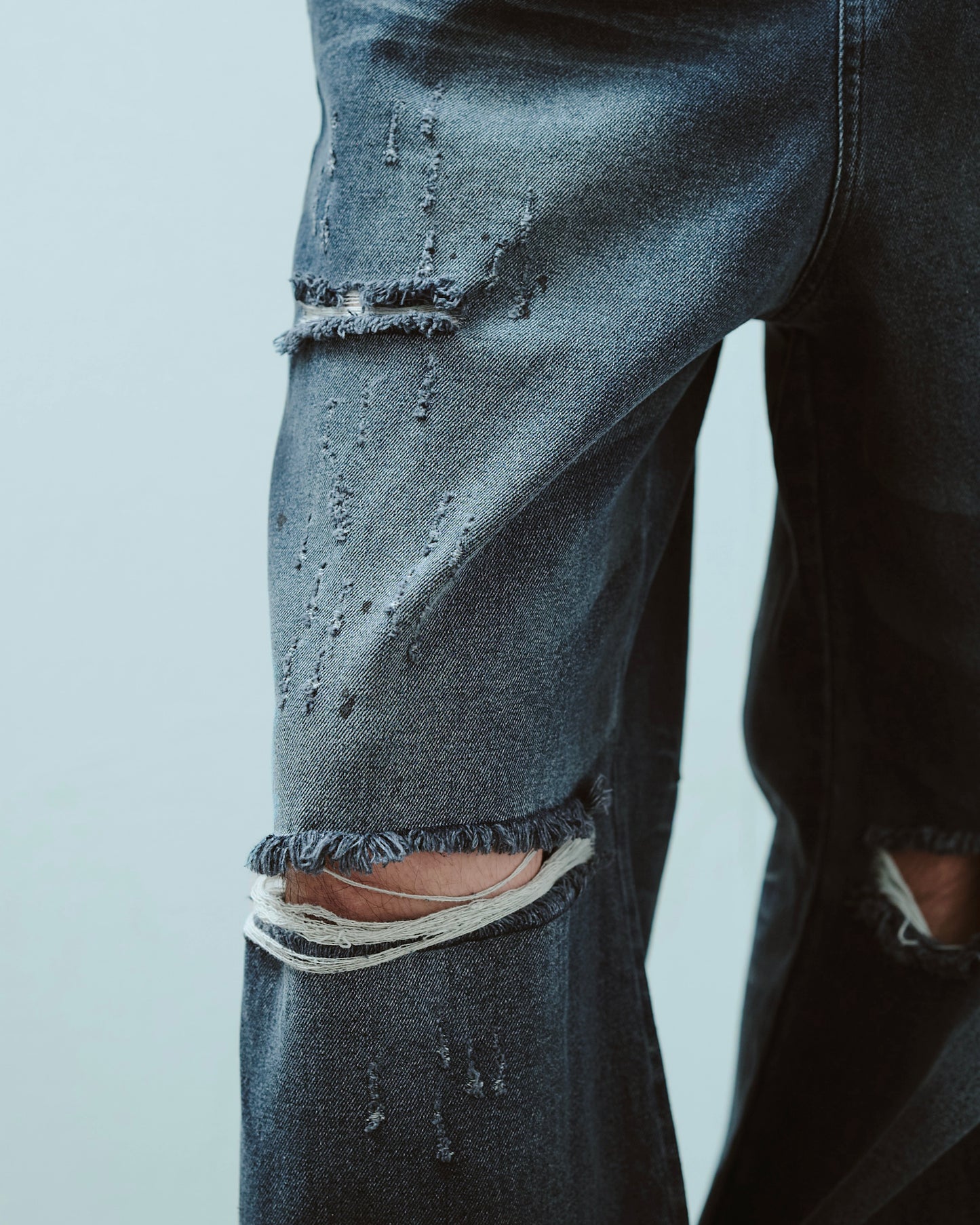 wide baggy broken denim trousers