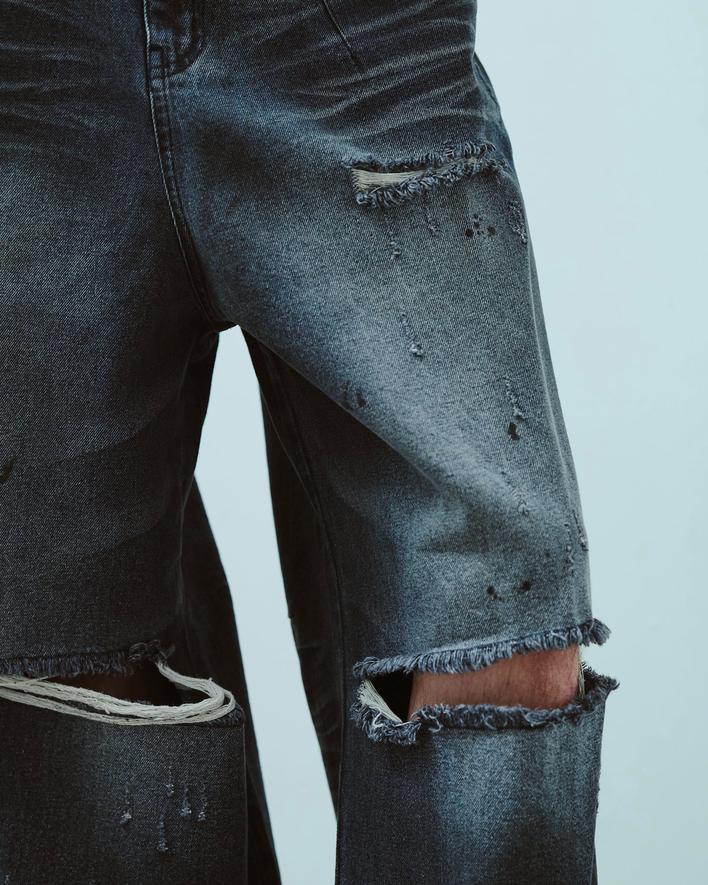 wide baggy broken denim trousers