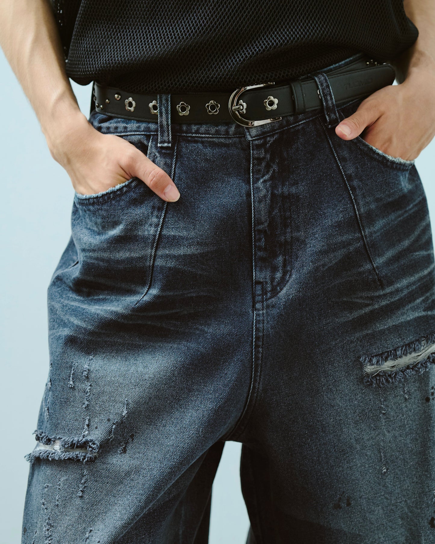 wide baggy broken denim trousers