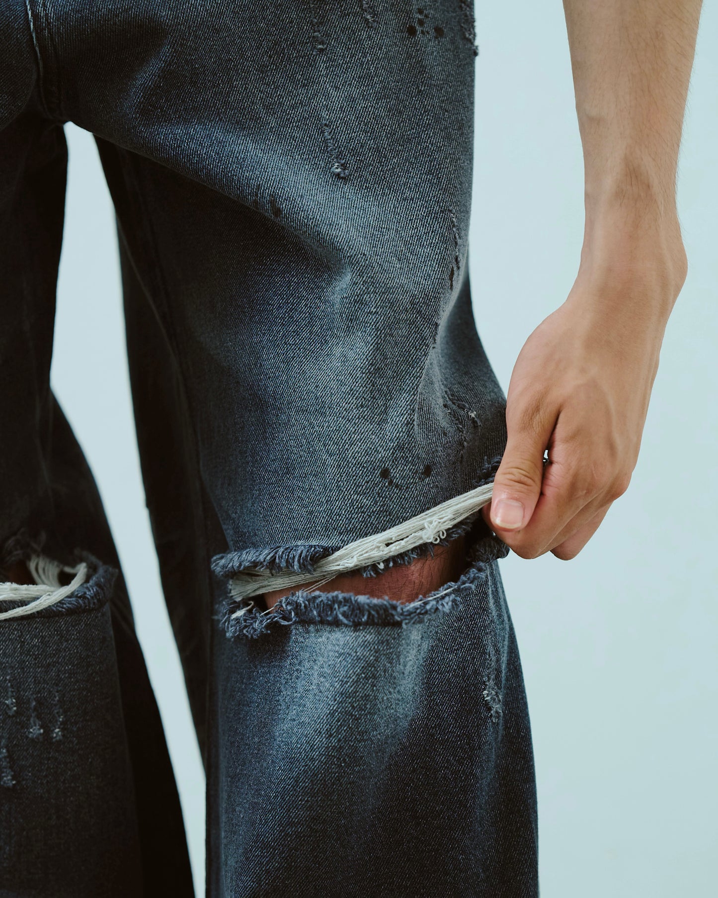 wide baggy broken denim trousers