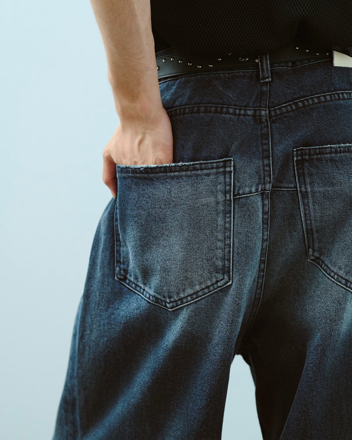 wide baggy broken denim trousers