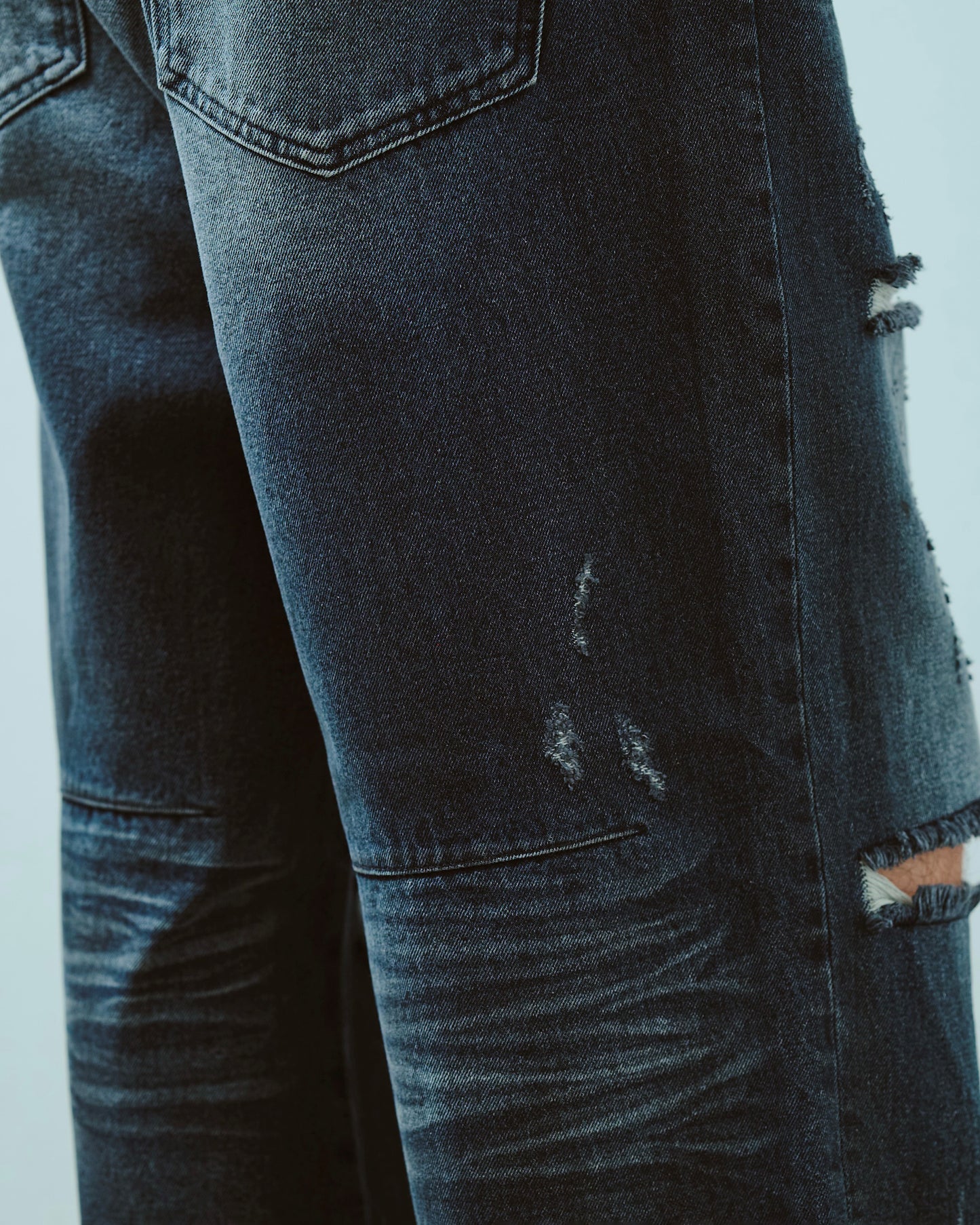 wide baggy broken denim trousers