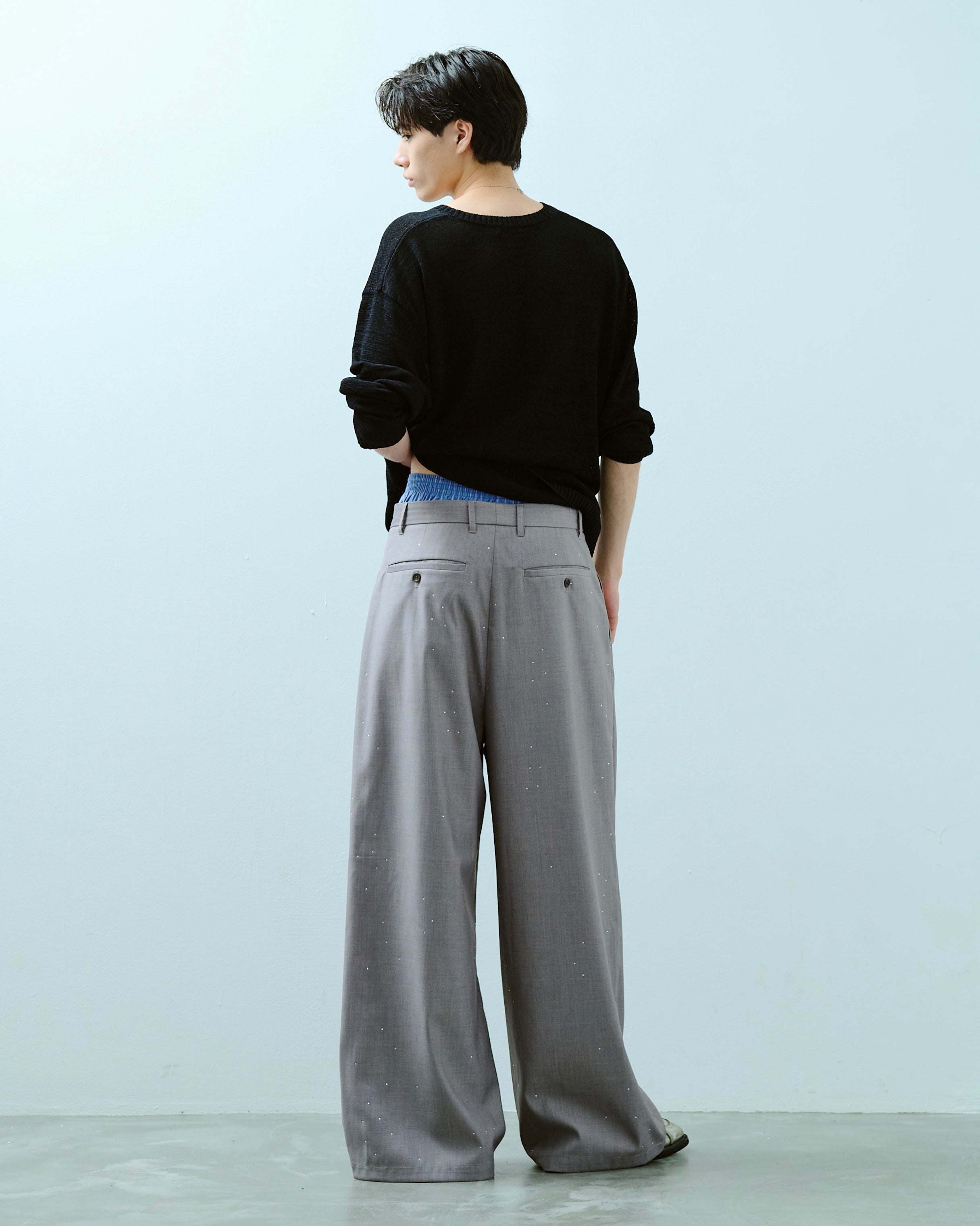 CAMPHOR WOOD ワイドパンツ グレー　Lサイズ wide baggy rhinestone slacks – CAMPHOR WOOD - OFFICIAL