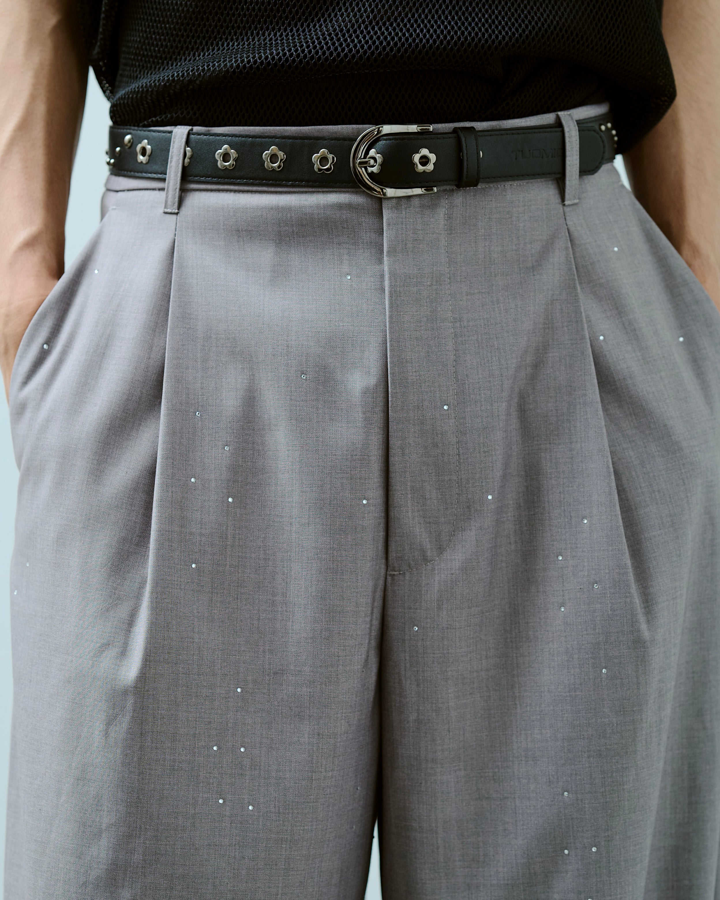 camphor wood ワイドバギースラックス　杢グレー wide baggy rhinestone slacks – CAMPHOR WOOD - OFFICIAL