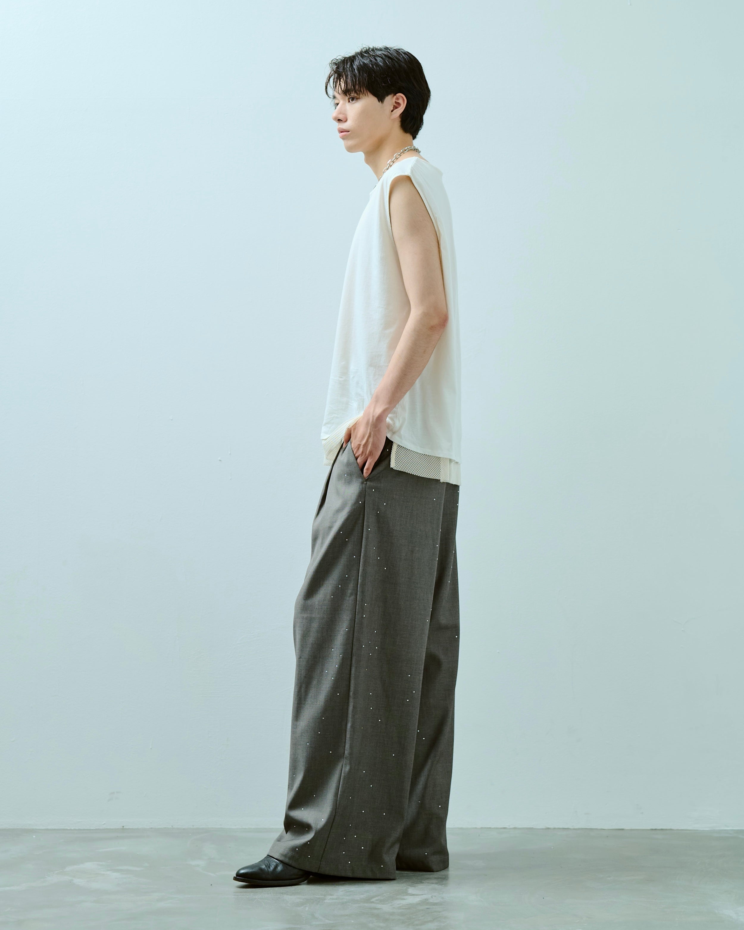 CAMPHOR WOOD ワイドパンツ グレー　Lサイズ wide baggy rhinestone slacks – CAMPHOR WOOD - OFFICIAL
