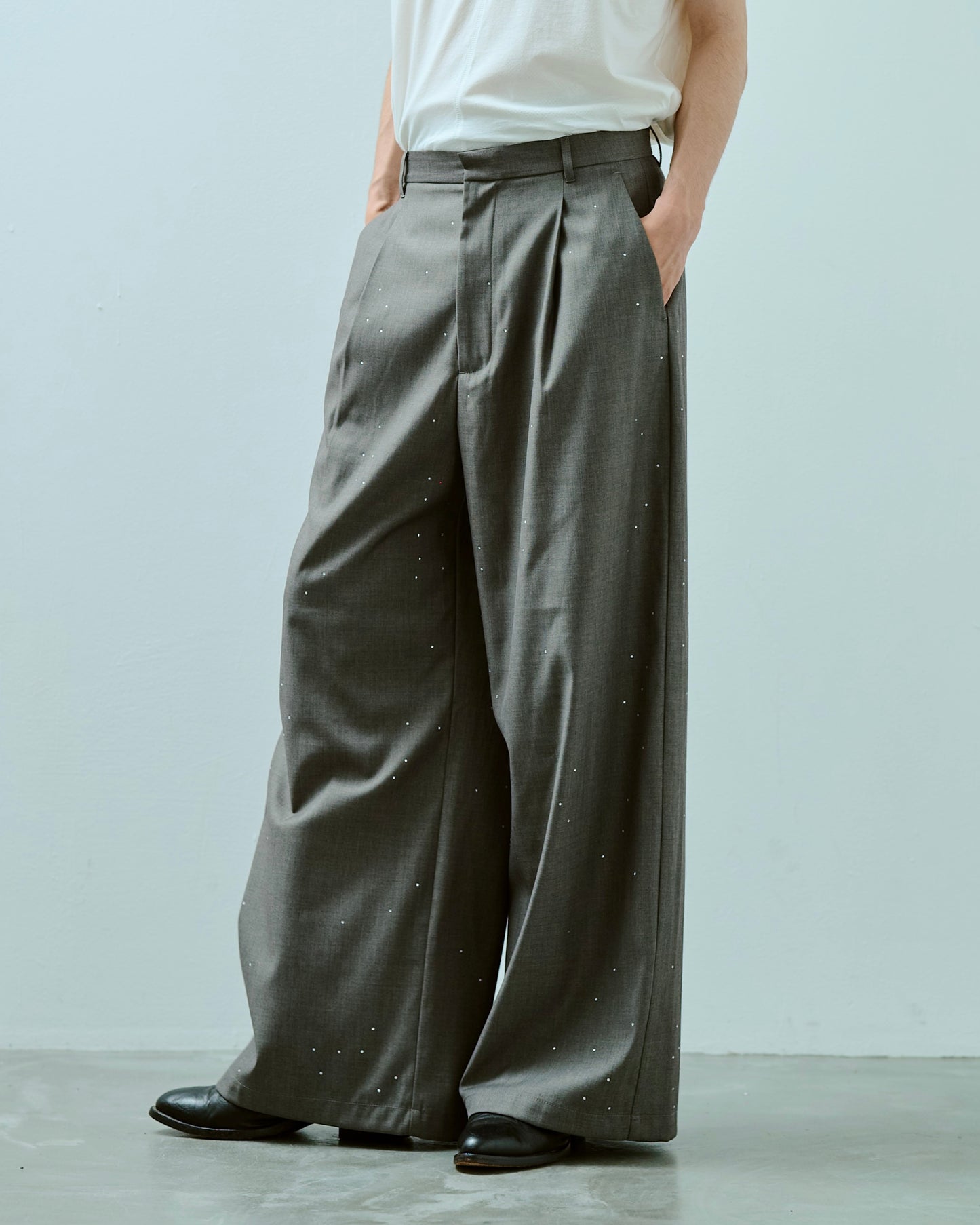 wide baggy rhinestone slacks