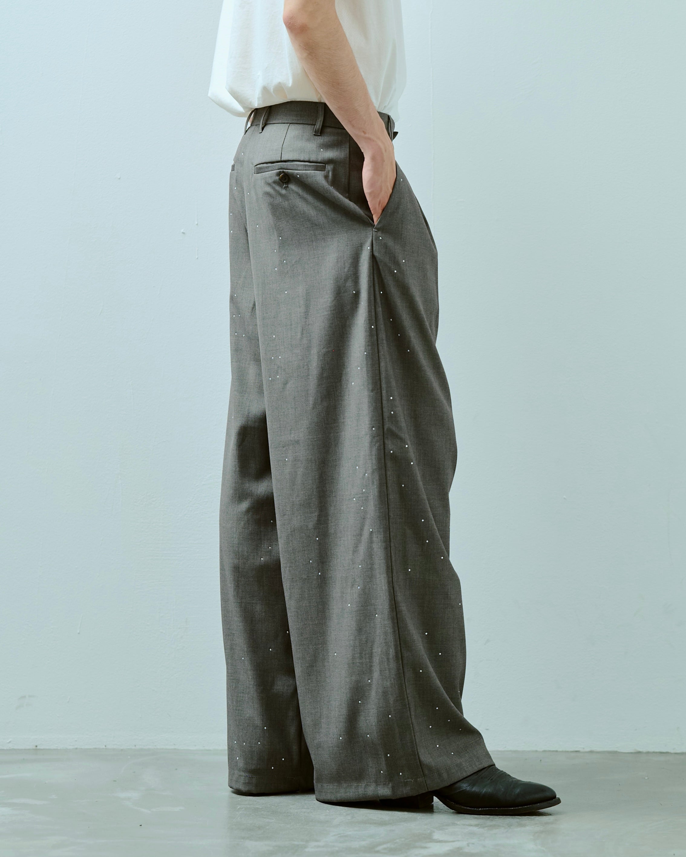 CAMPHOR WOOD ワイドパンツ グレー　Lサイズ wide baggy rhinestone slacks – CAMPHOR WOOD - OFFICIAL