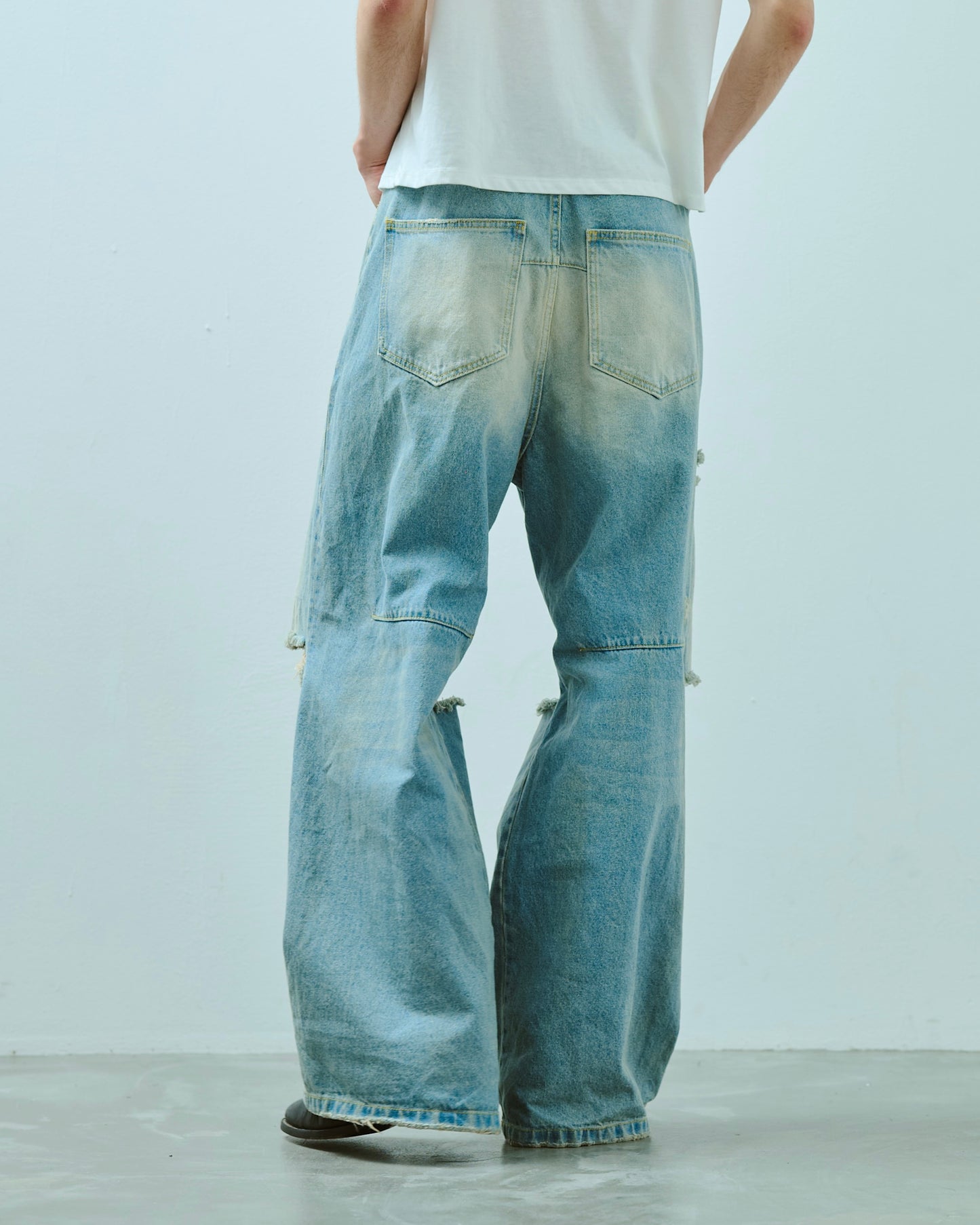 wide baggy broken denim trousers