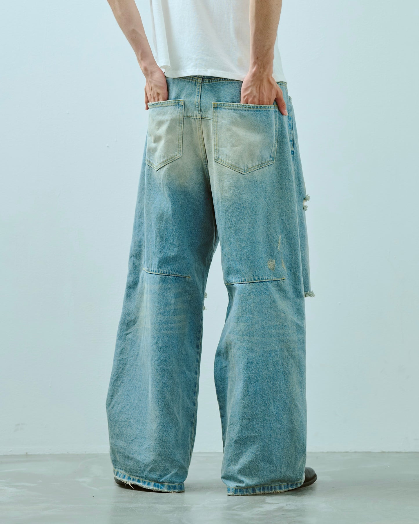 wide baggy broken denim trousers