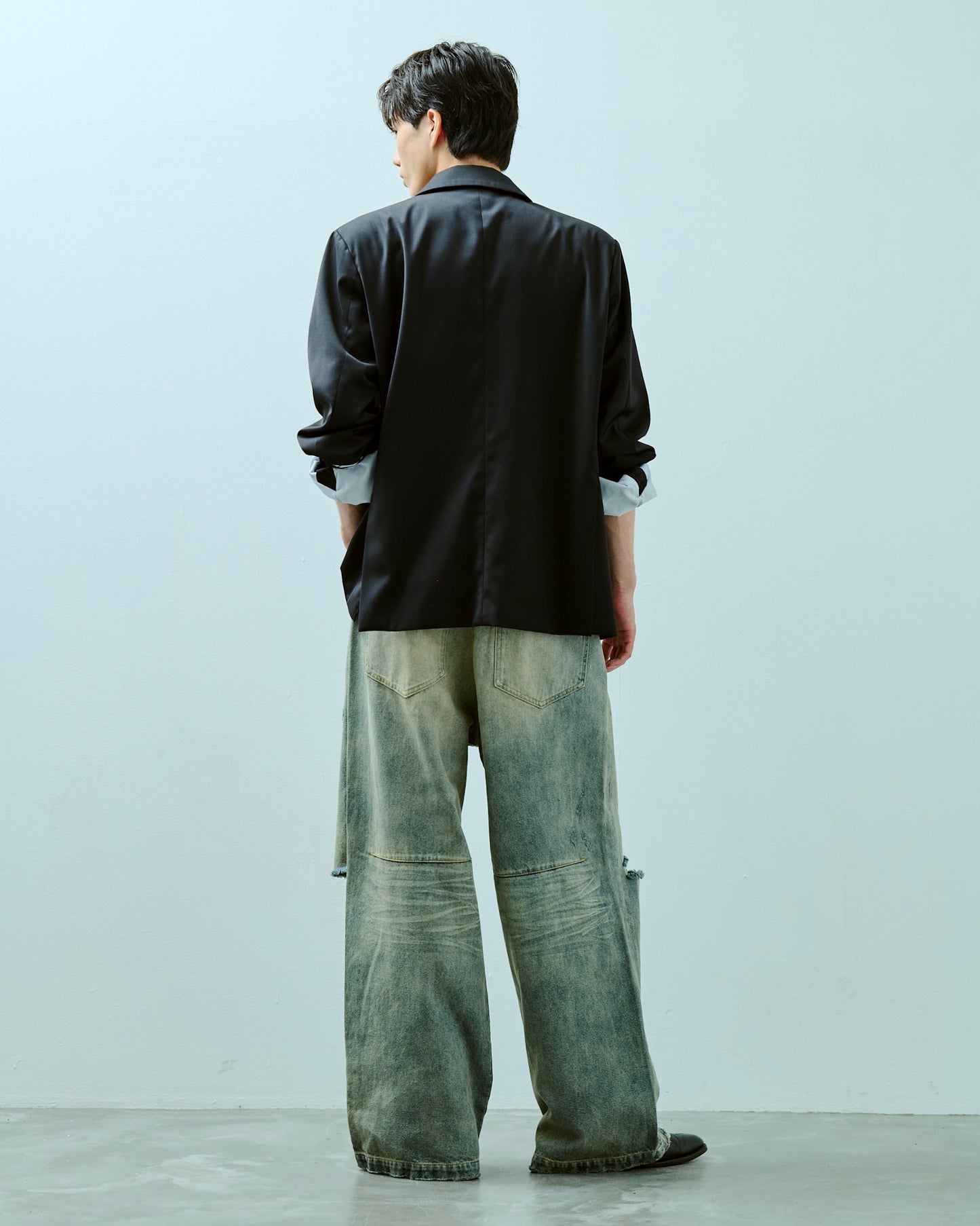 wide baggy broken denim trousers