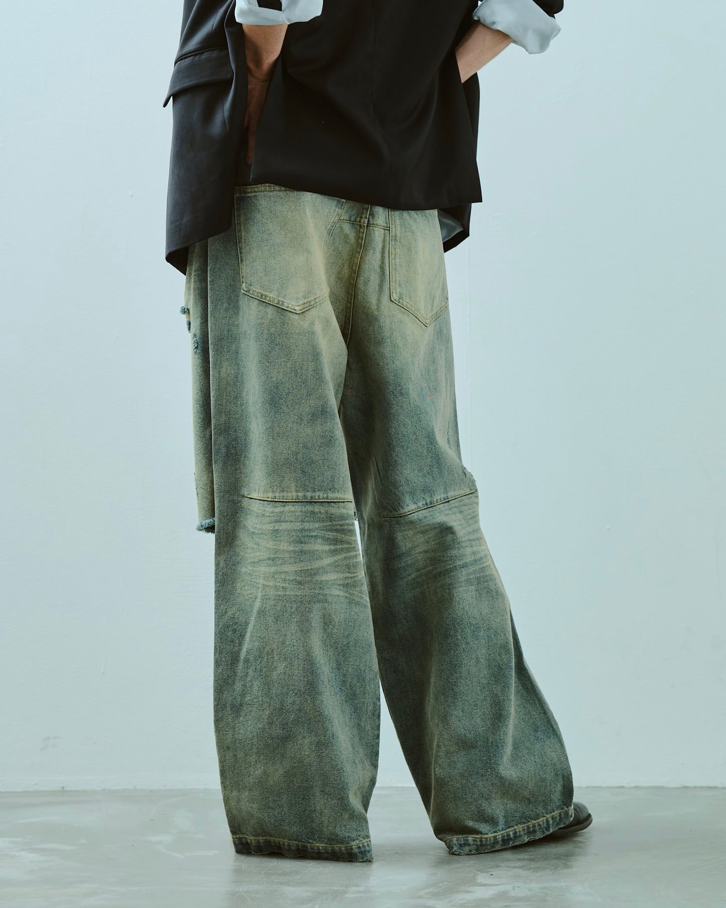 wide baggy broken denim trousers