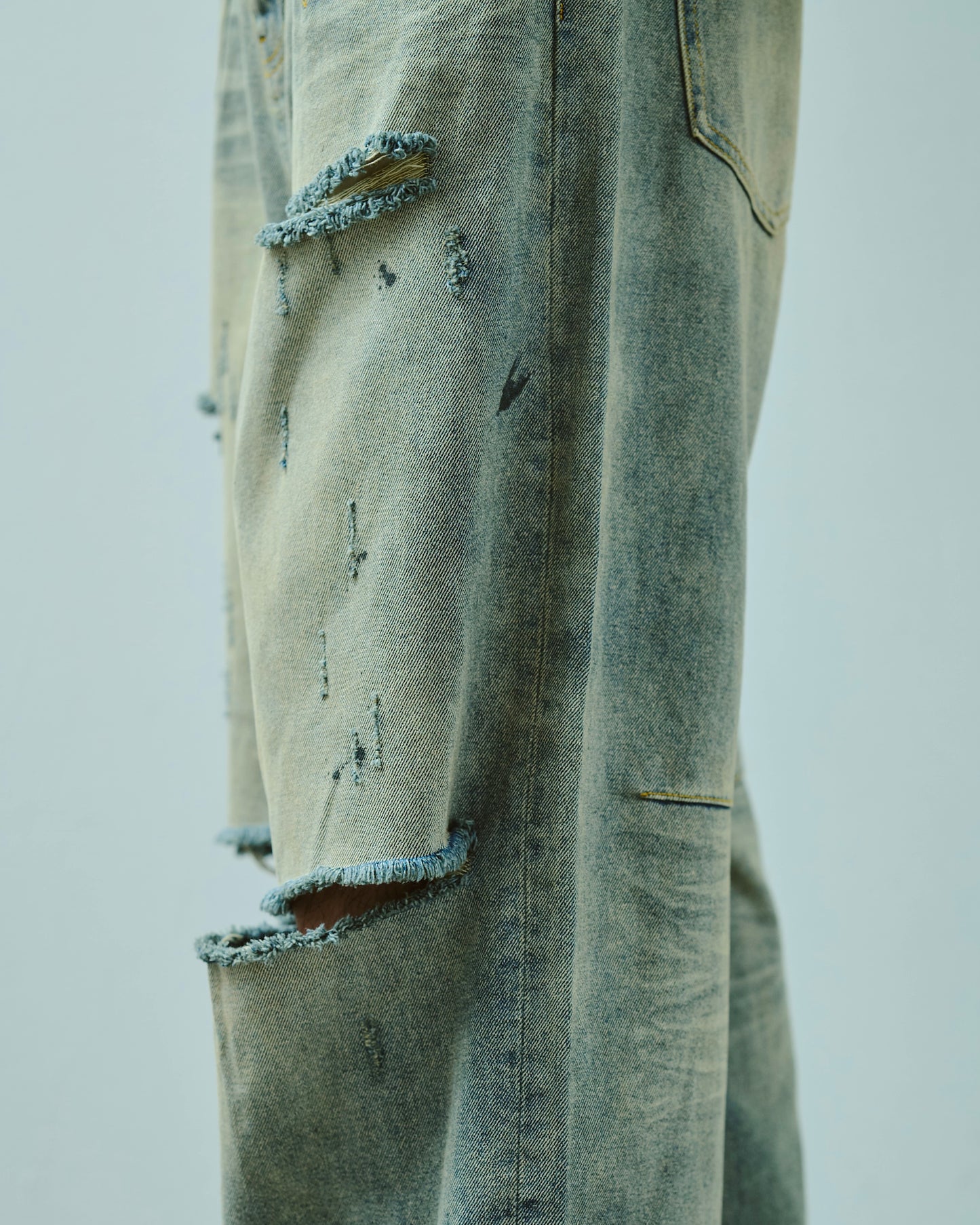 wide baggy broken denim trousers