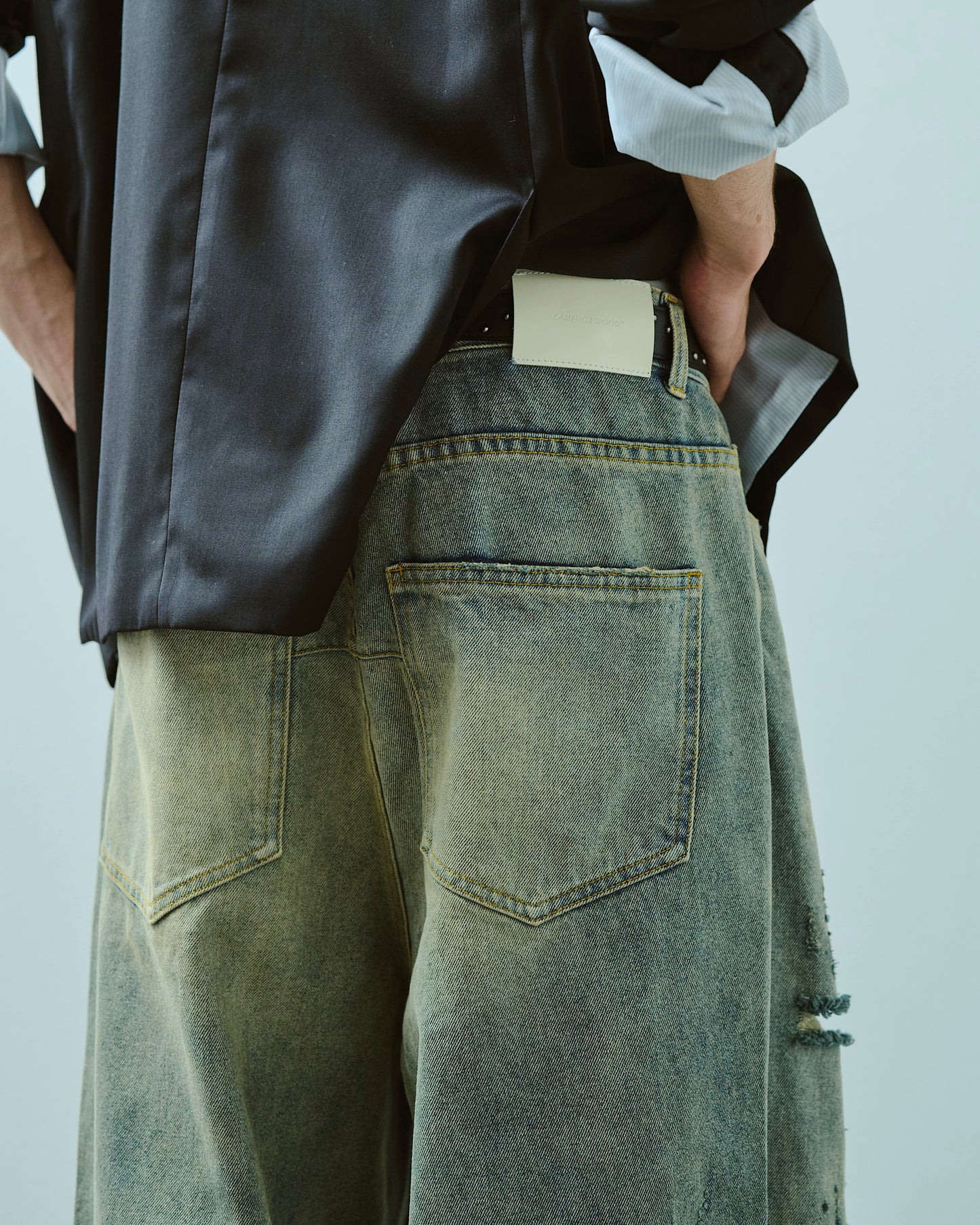 wide baggy broken denim trousers