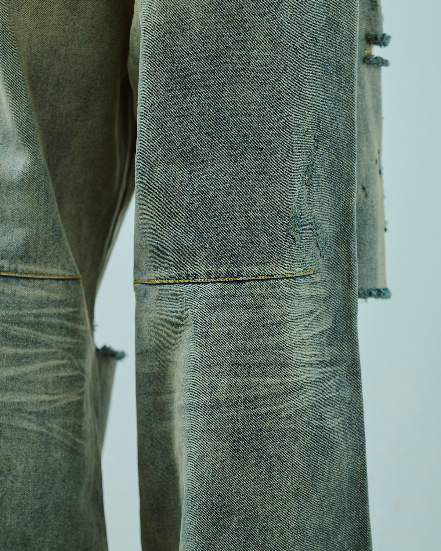 wide baggy broken denim trousers