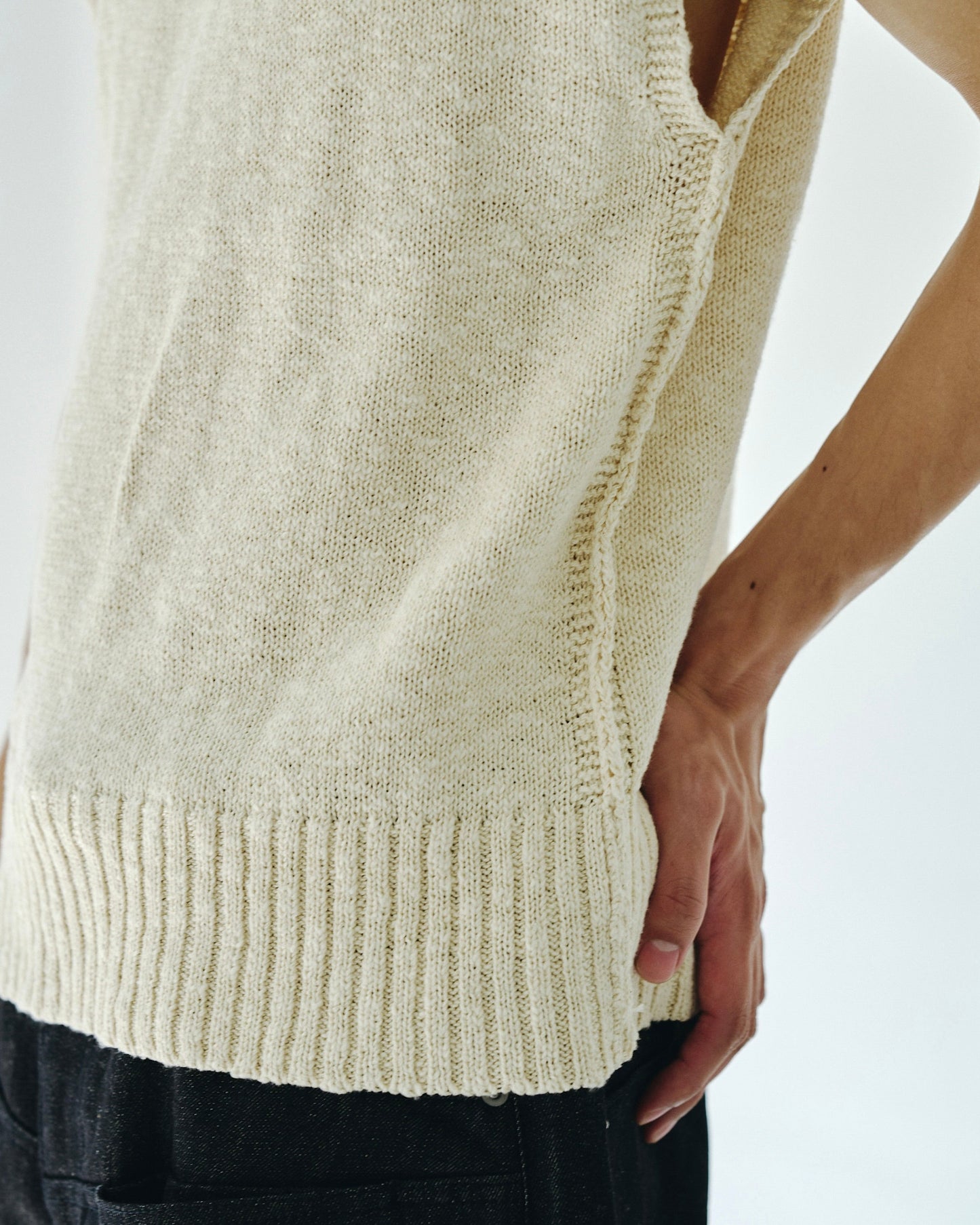 sleeveless cotton slub knit tops