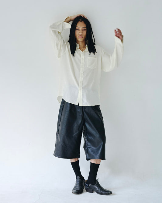 wide baggy PU-leather shorts