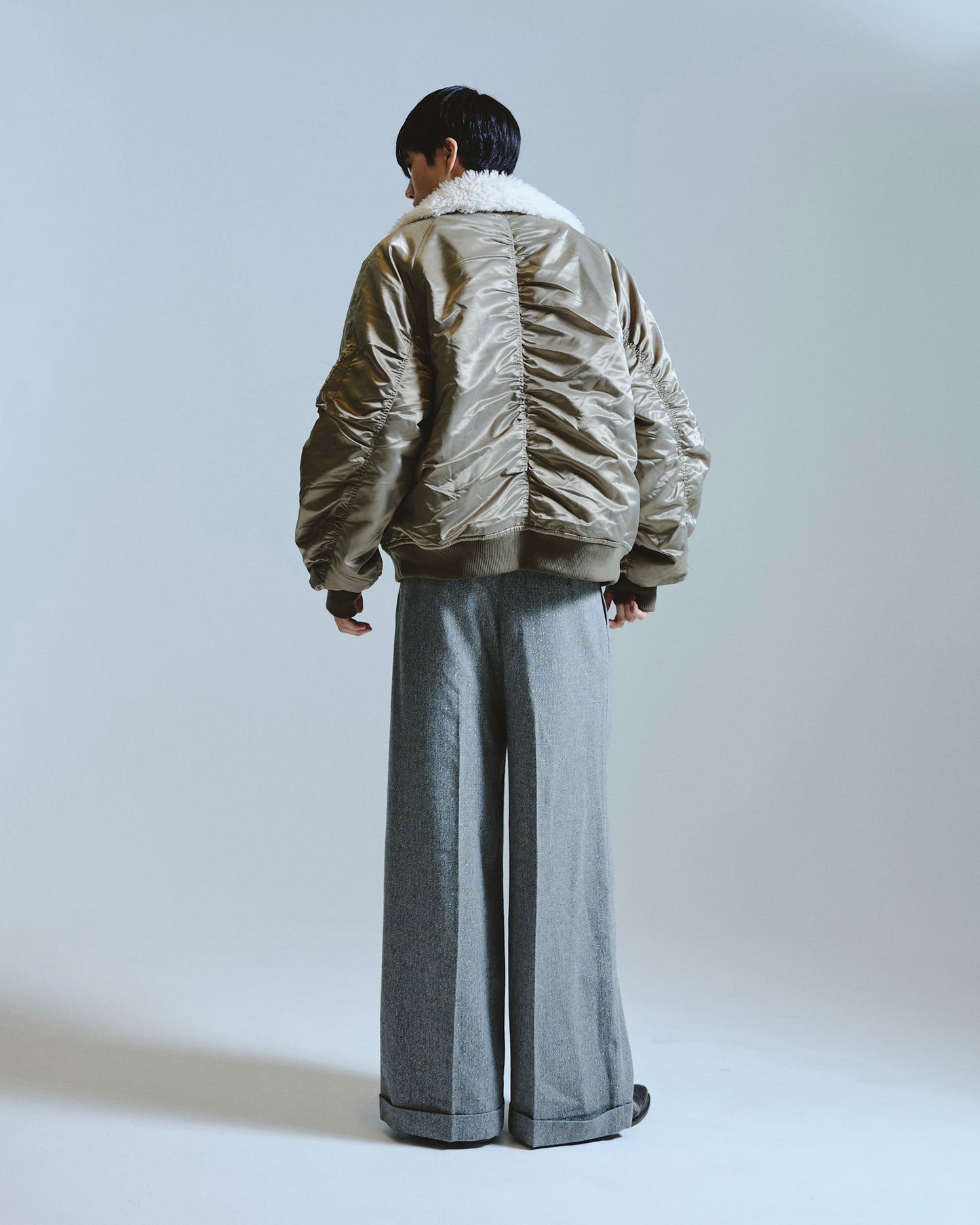 2tuck wide baggy slacks - RAME TWEED