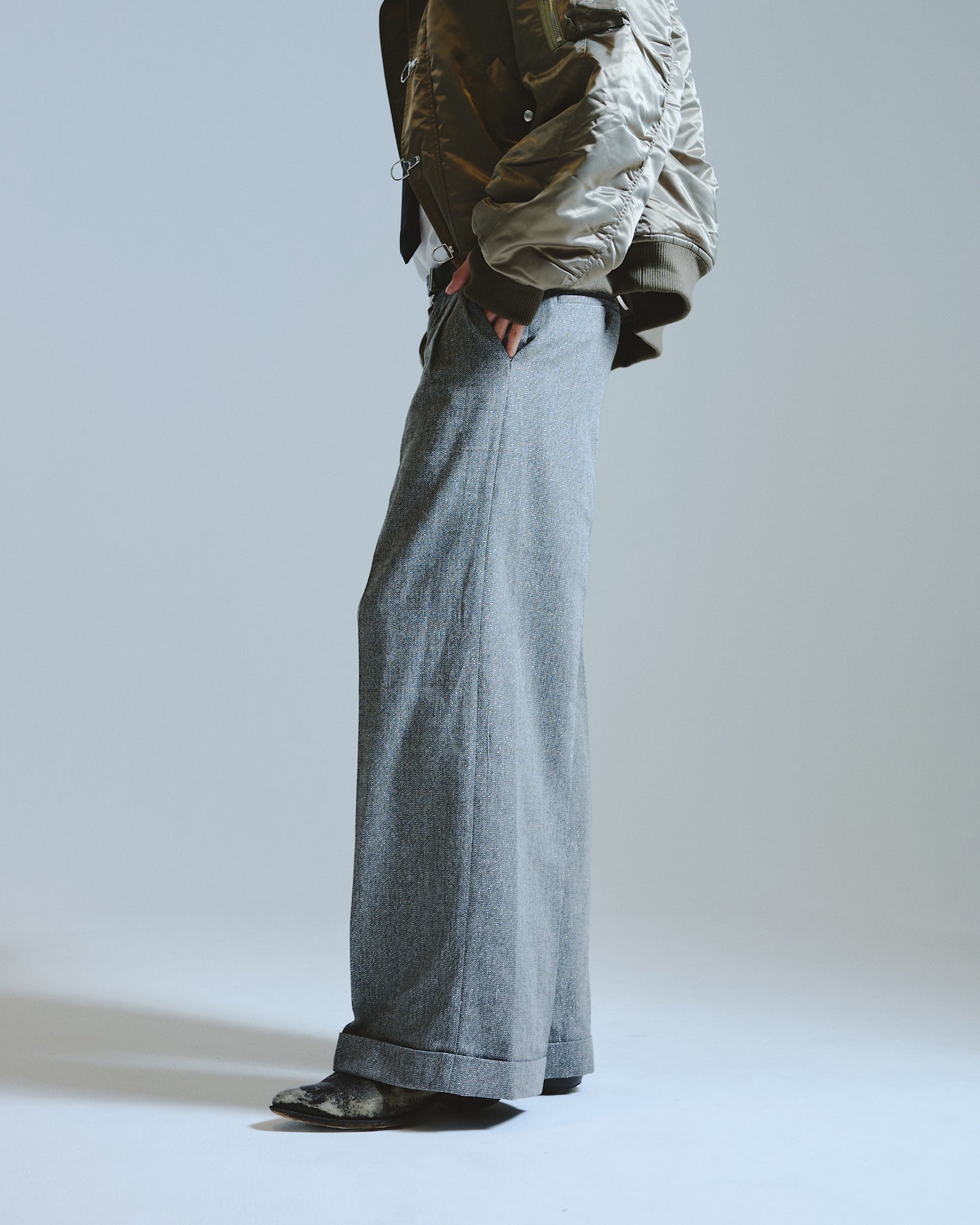 2tuck wide baggy slacks - RAME TWEED