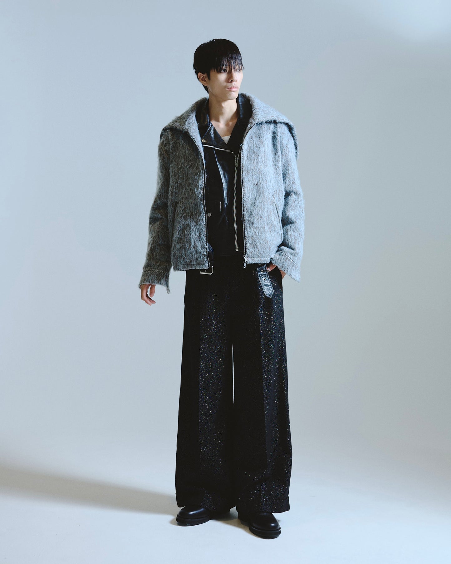 2tuck wide baggy slacks - RAME TWEED