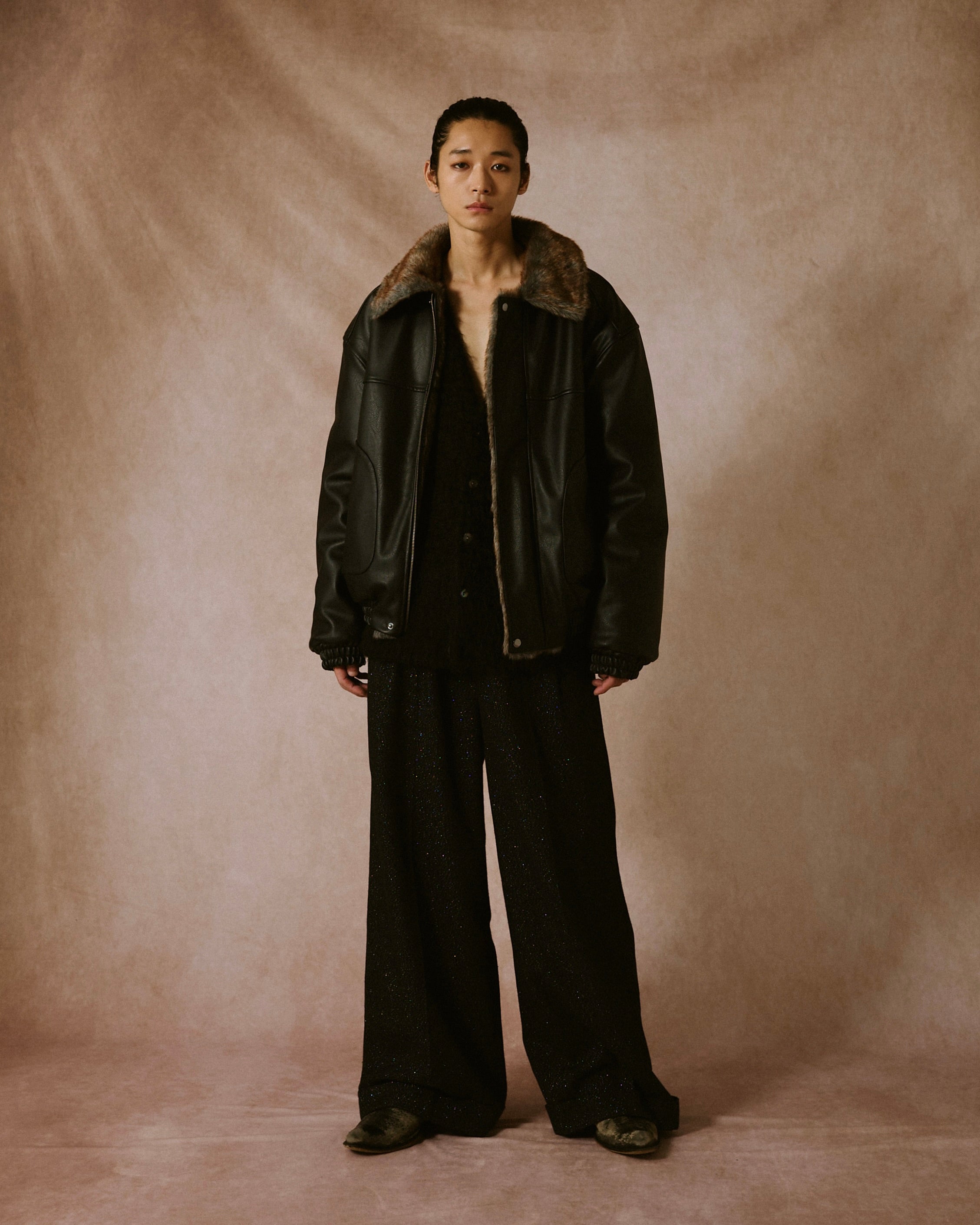 &enswer Camphor wood フェイクレザージャケット leather/fur faux reversible flight jacket(発送予定：2025年11